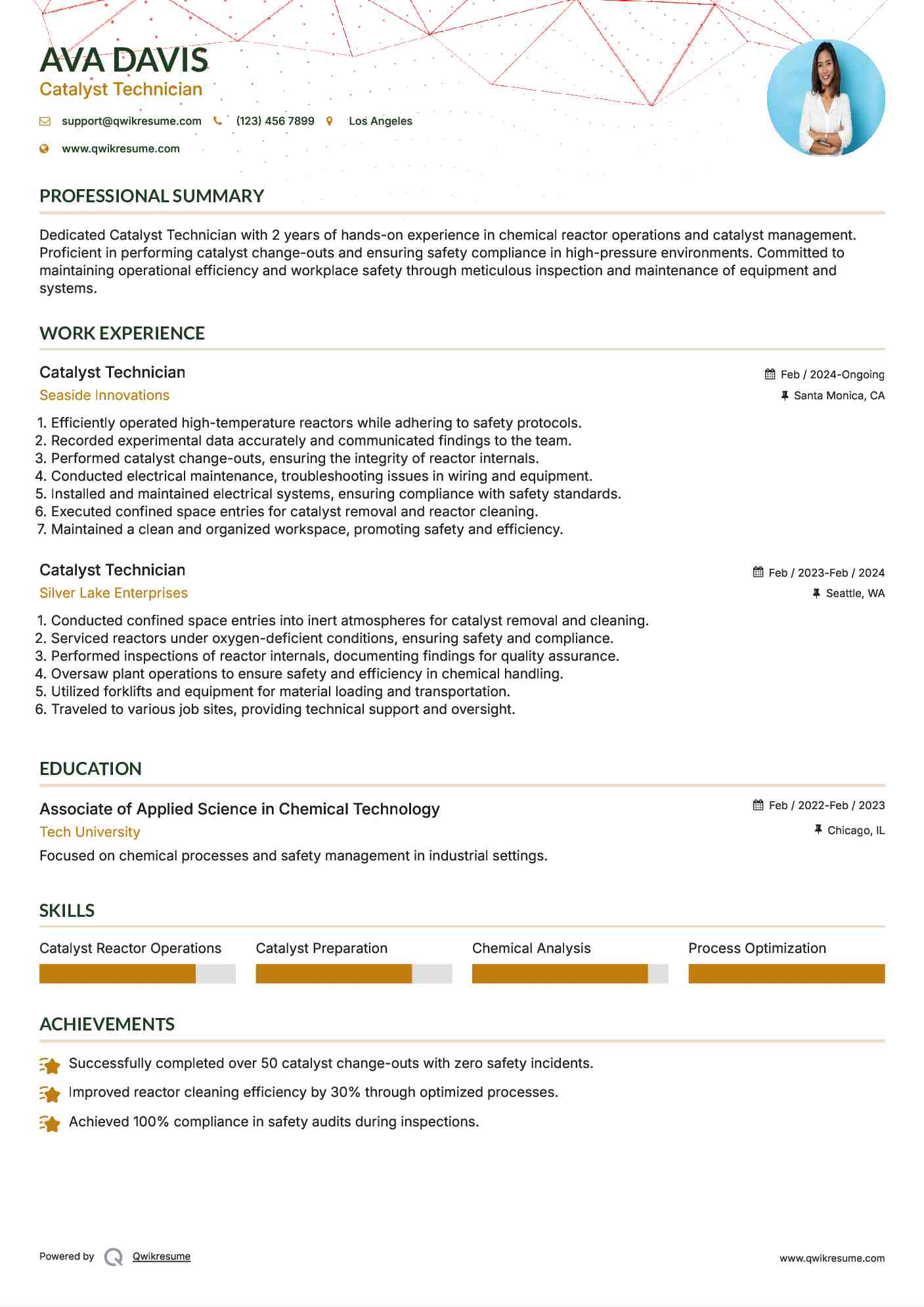 Catalyst Technician Resume Example