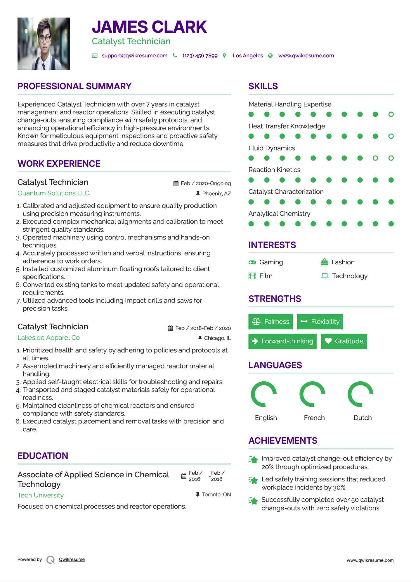 Catalyst Technician Resume Model