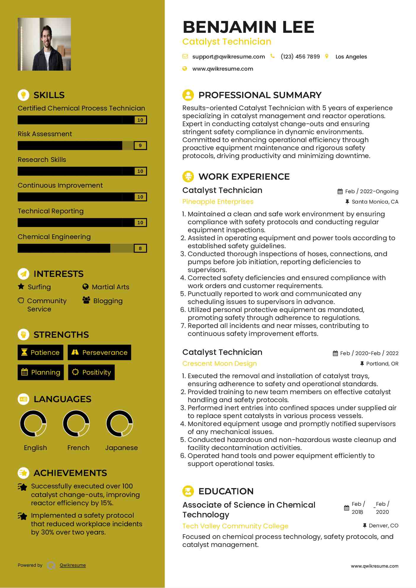 Catalyst Technician Resume Samples QwikResume