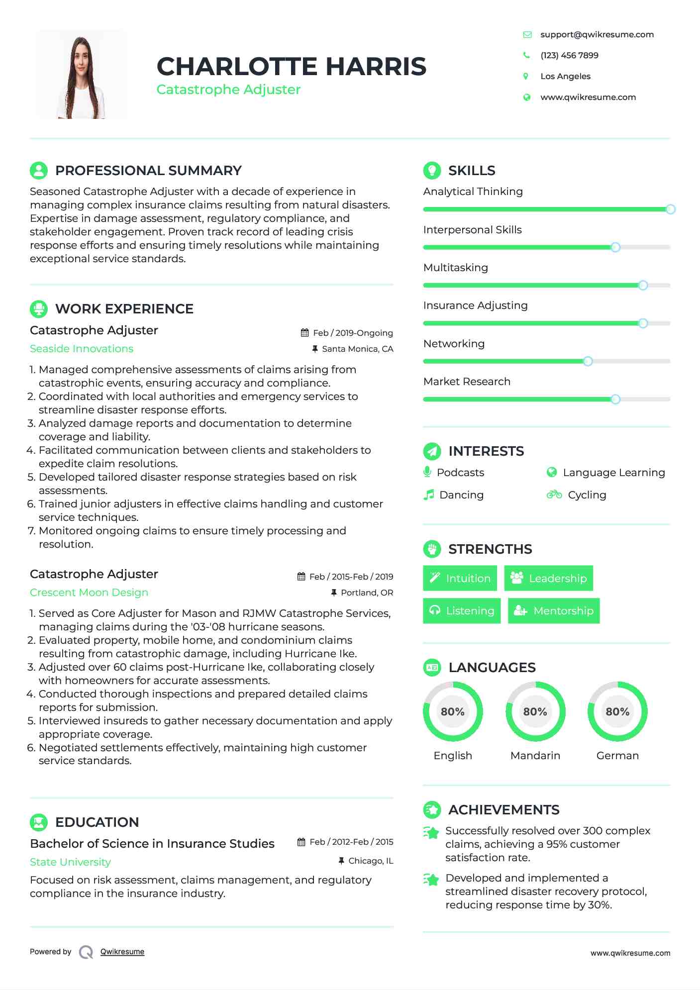 Catastrophe Adjuster Resume Sample