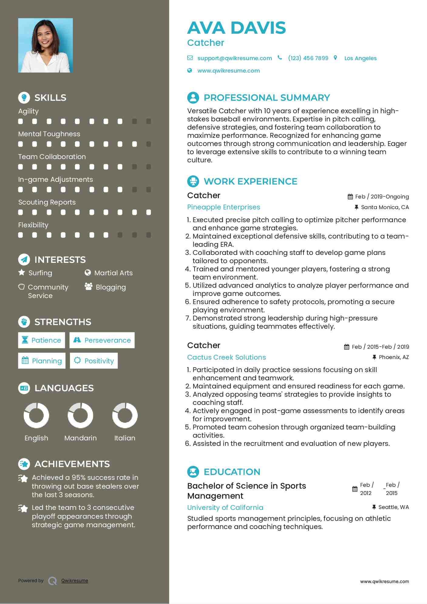 Catcher Resume Samples QwikResume