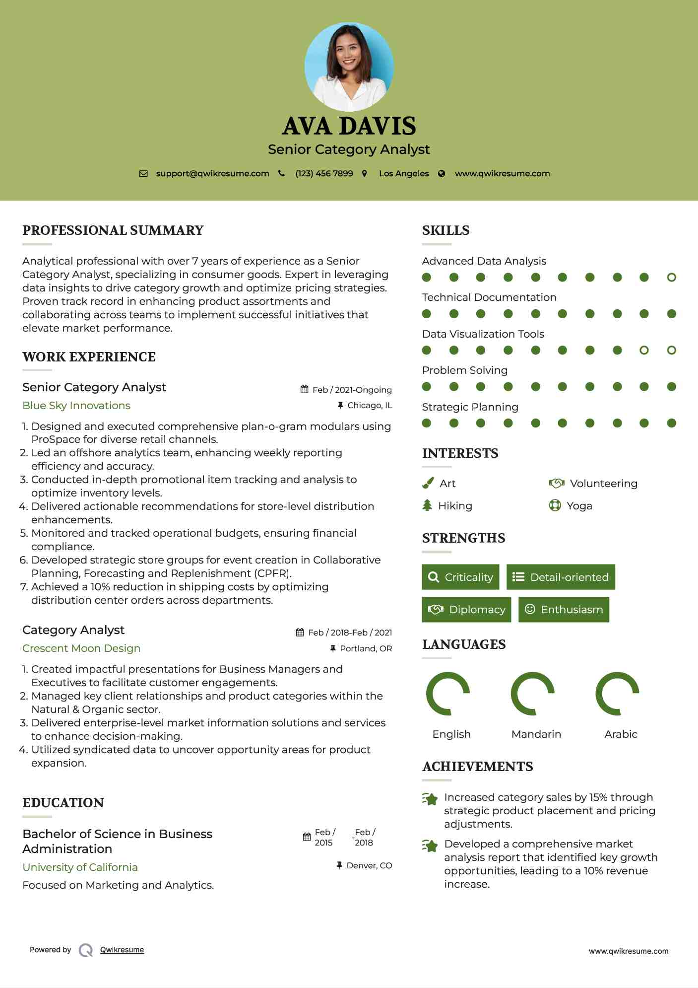 Senior Category Analyst Resume Template