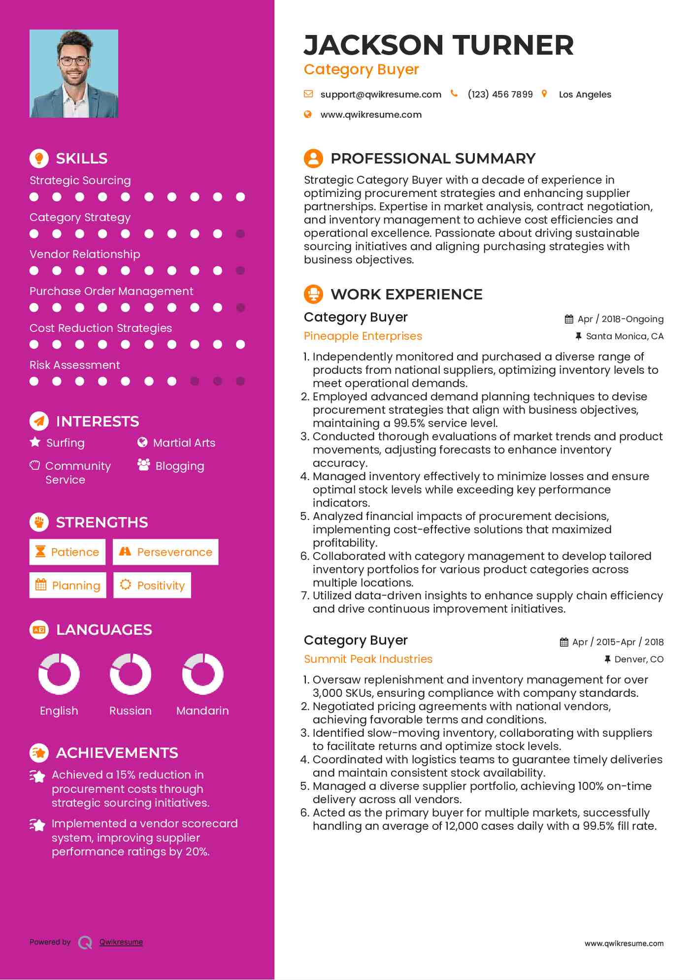 Category Buyer Resume Format