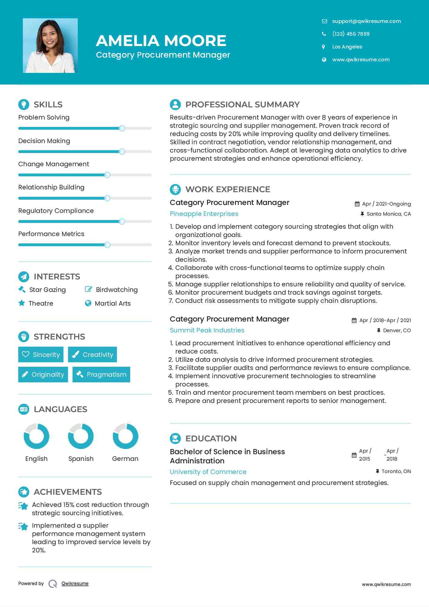 Category Procurement Manager Resume Example