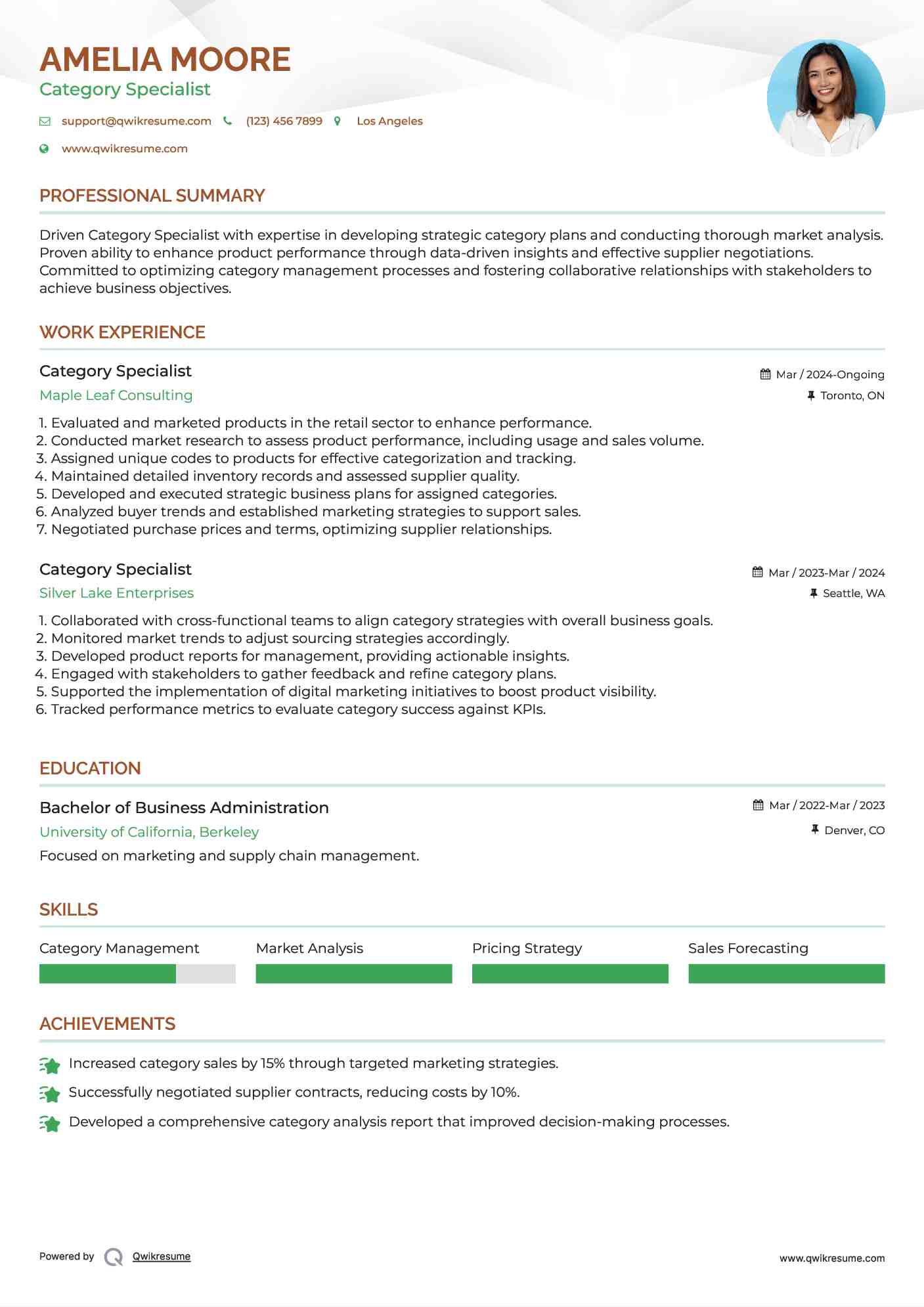 Category Specialist Resume Example
