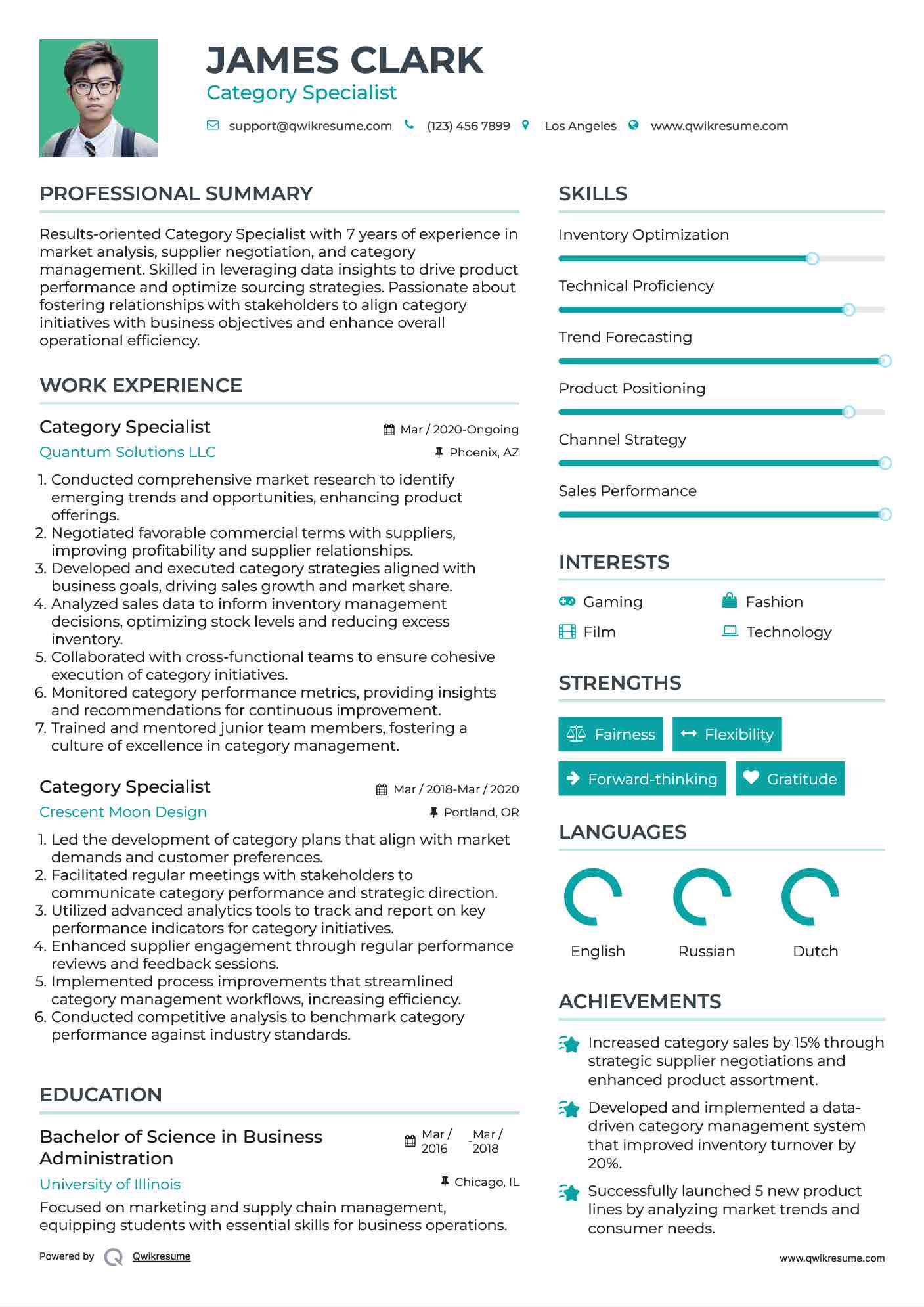 Category Specialist Resume Template