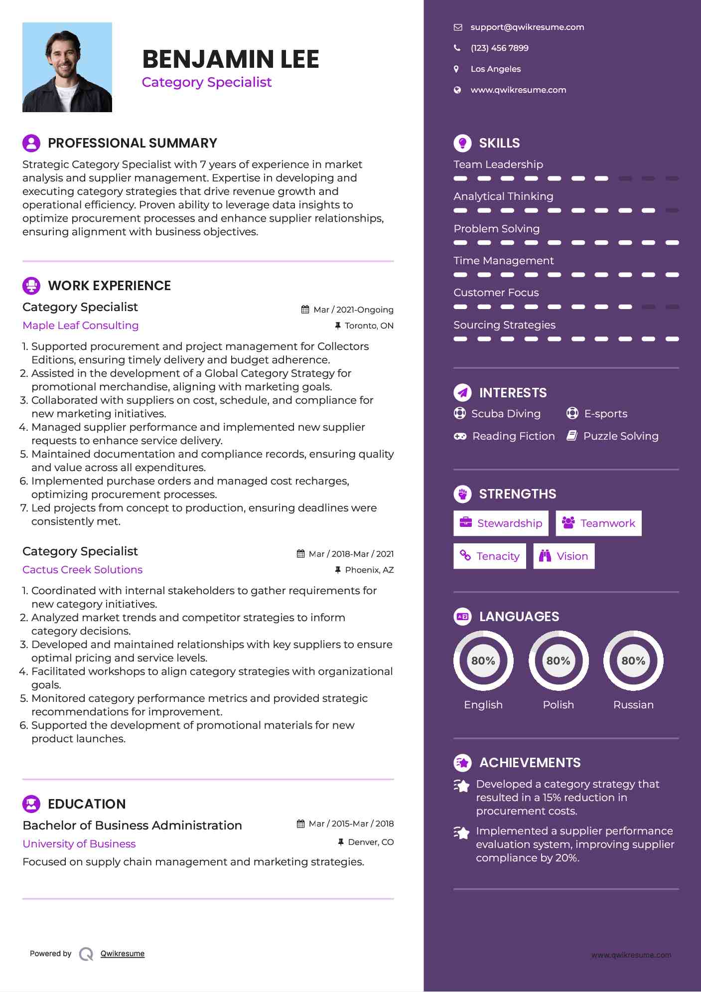 Category Specialist Resume Model