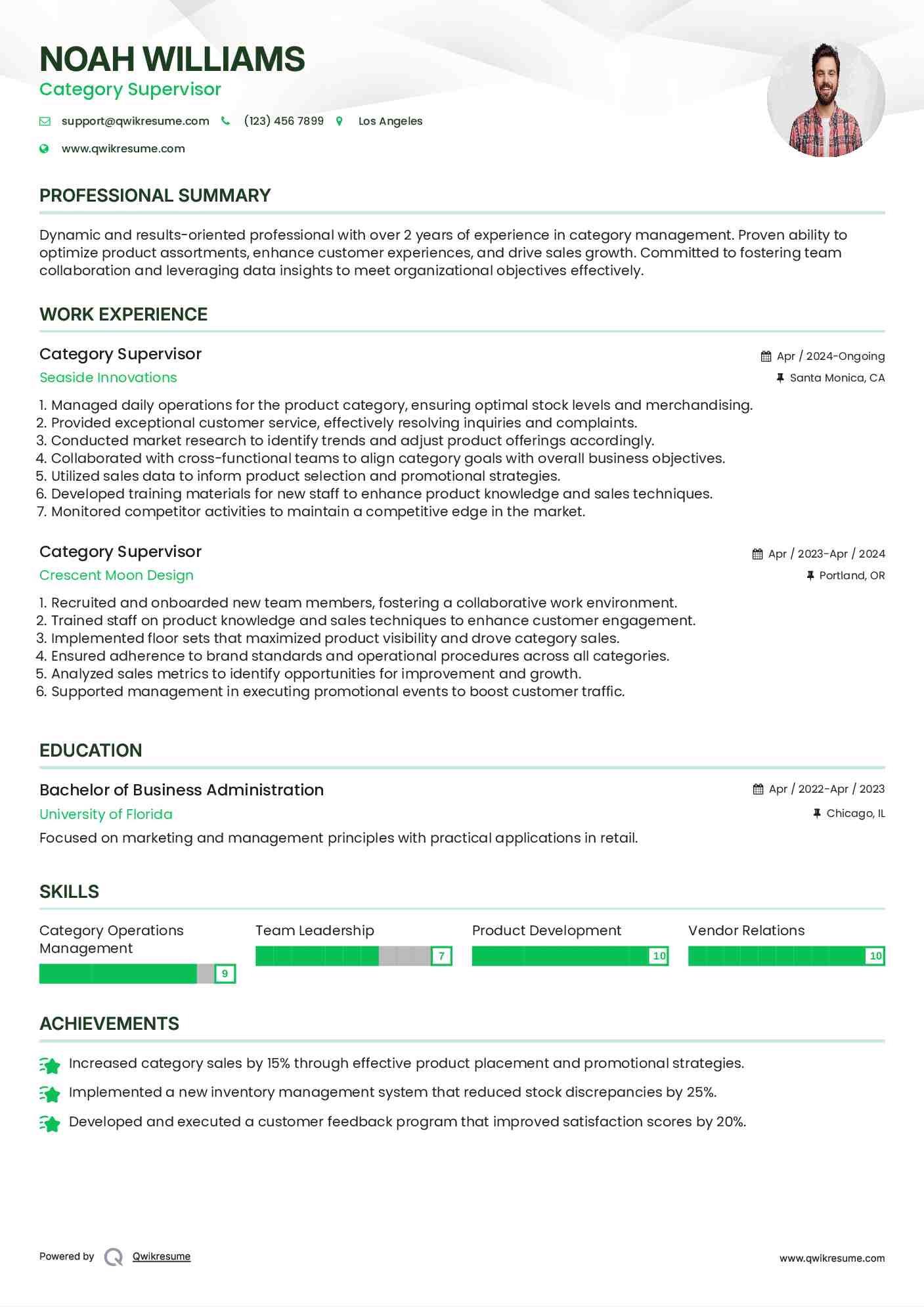 Category Supervisor Resume Sample