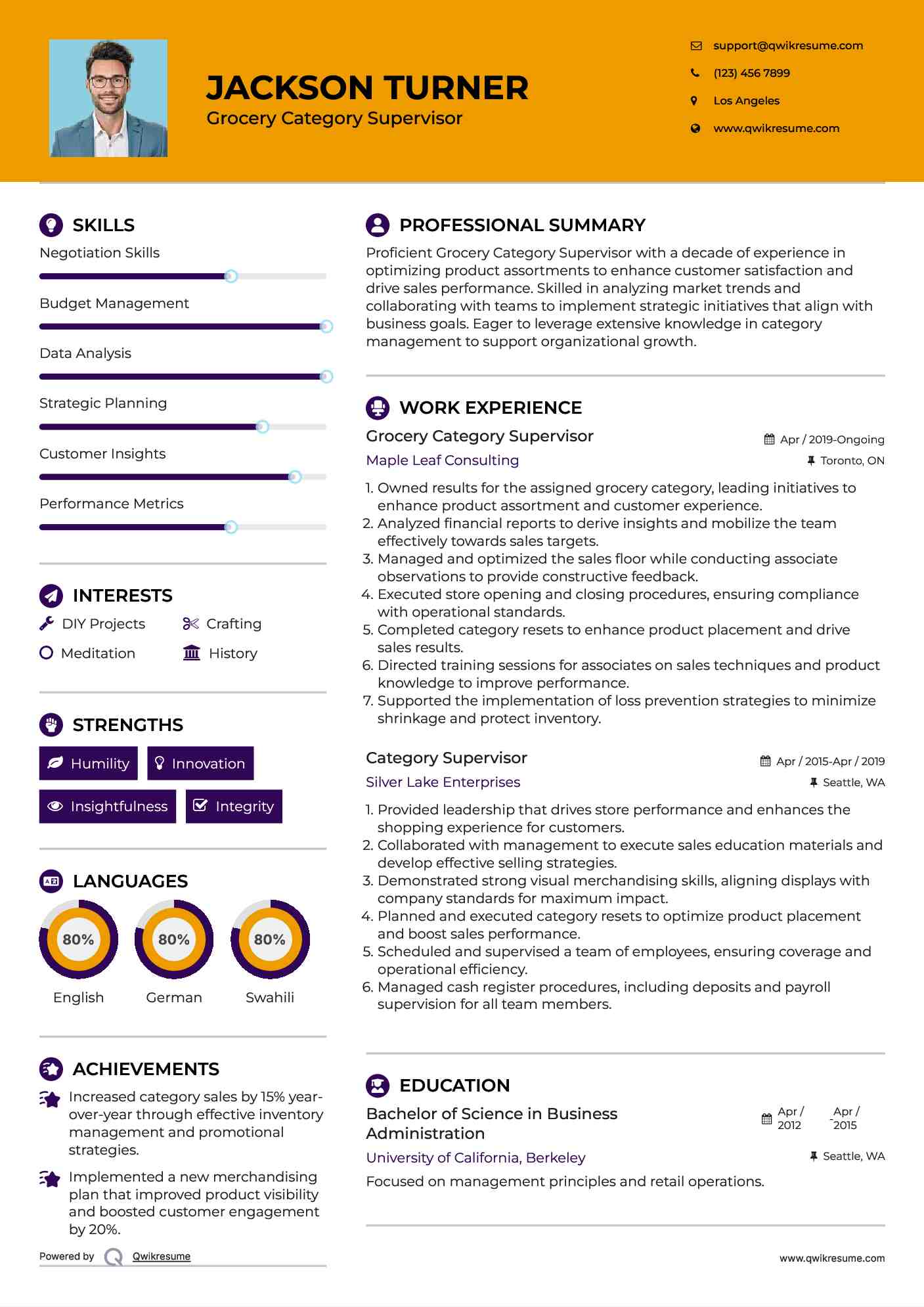 Grocery Category Supervisor Resume Format