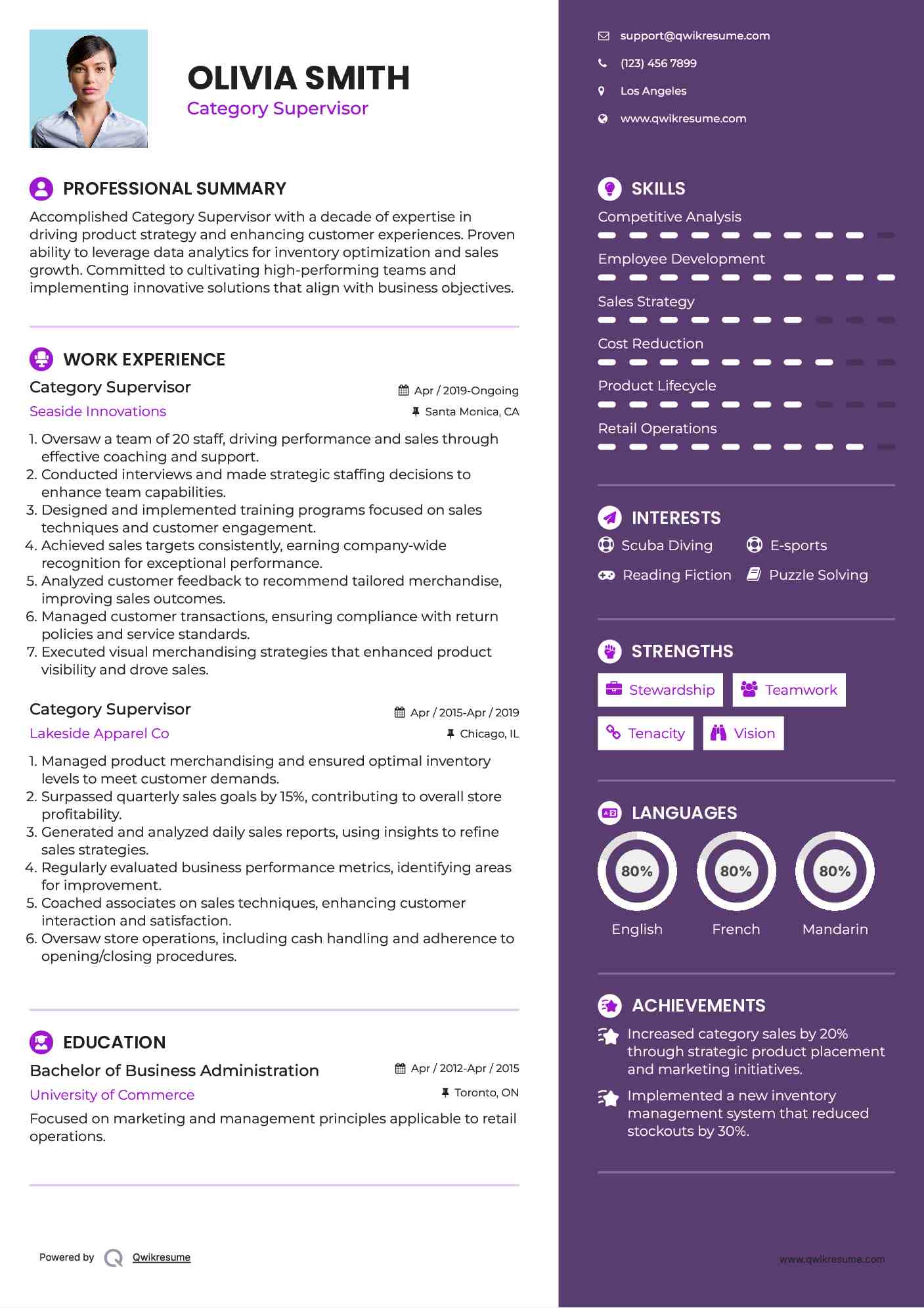 Category Supervisor Resume Example