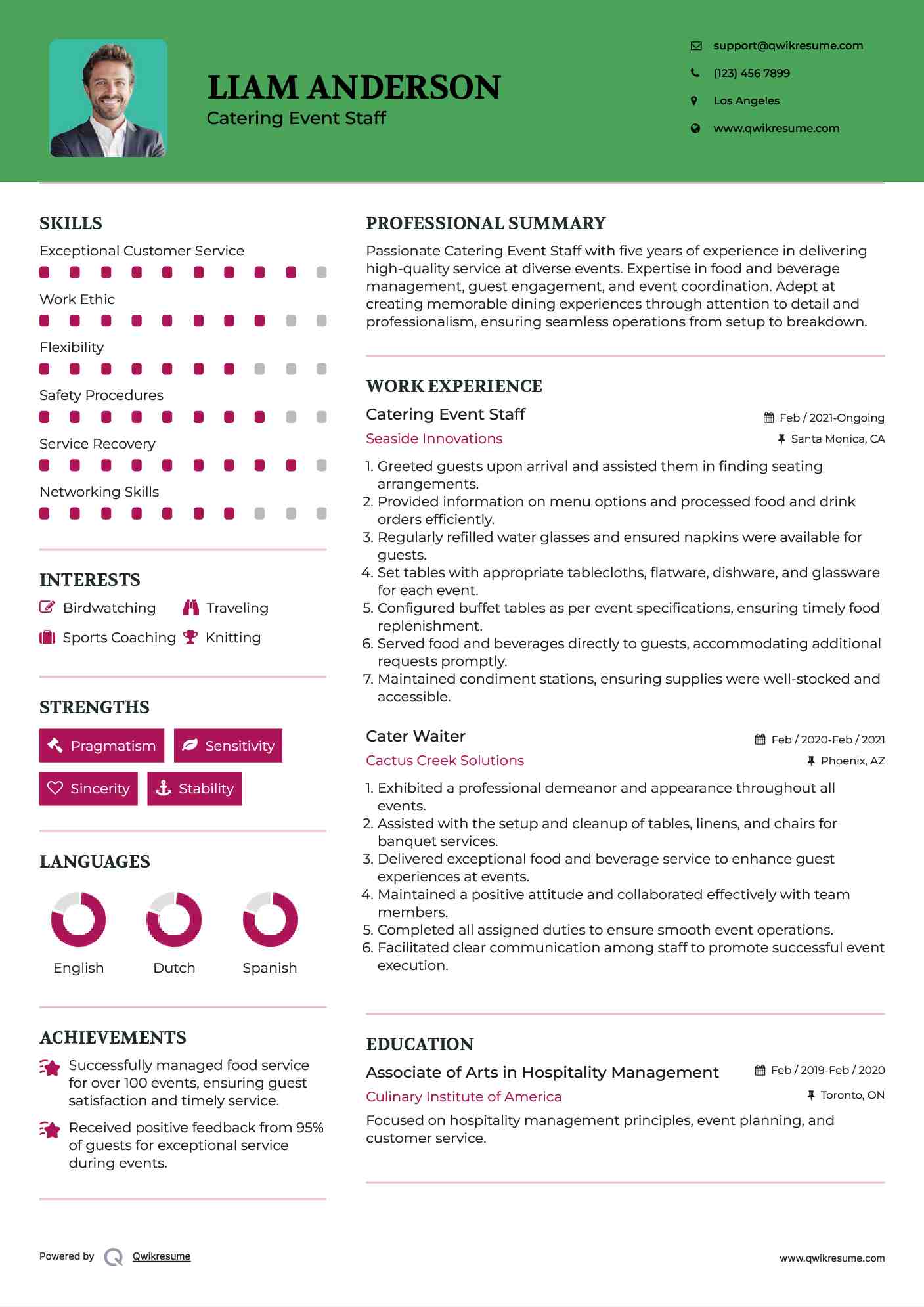 Catering Event Staff Resume Example