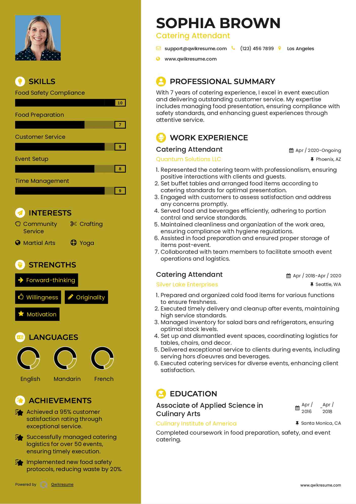 Catering Attendant Resume Example
