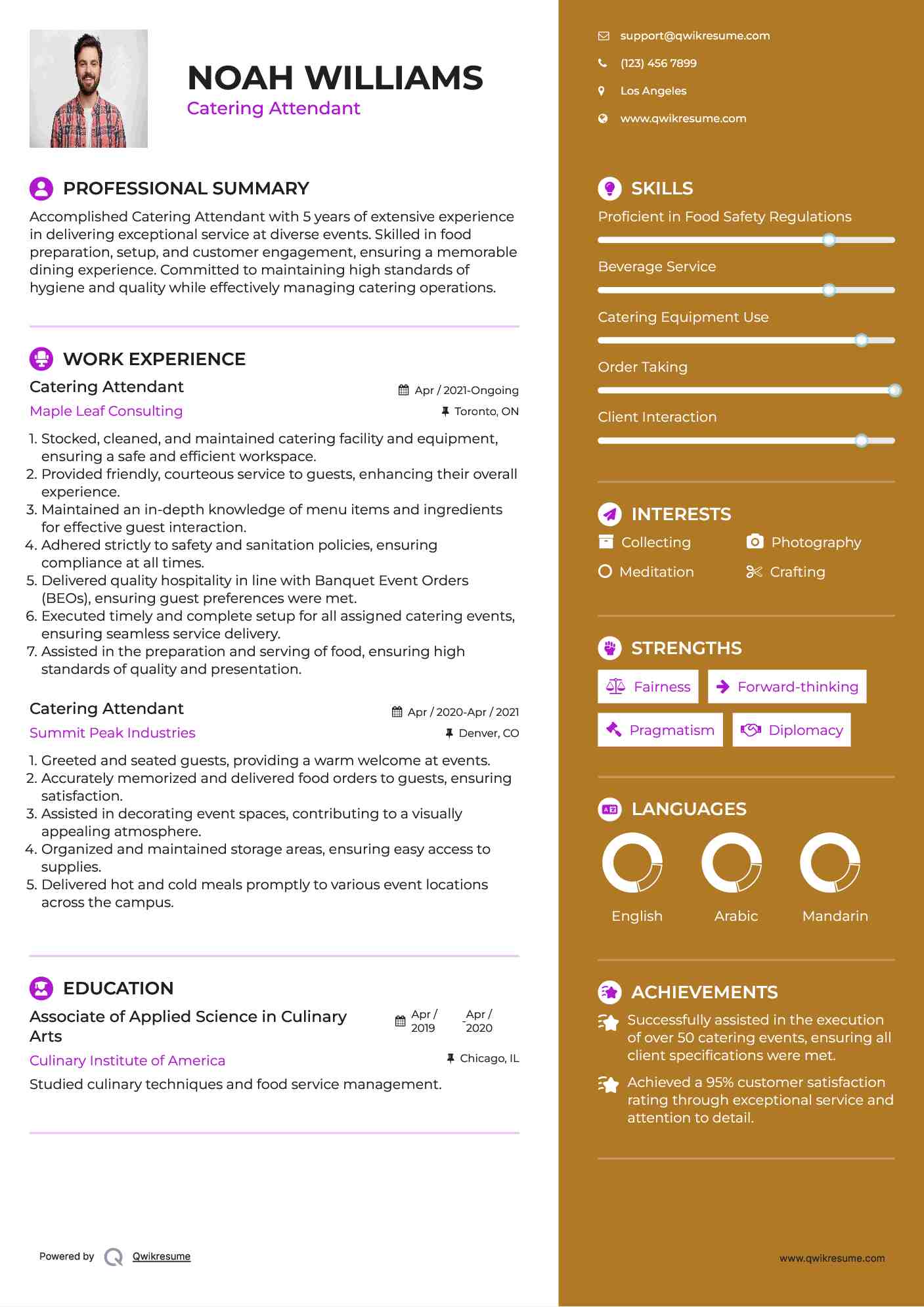 Catering Attendant Resume Template