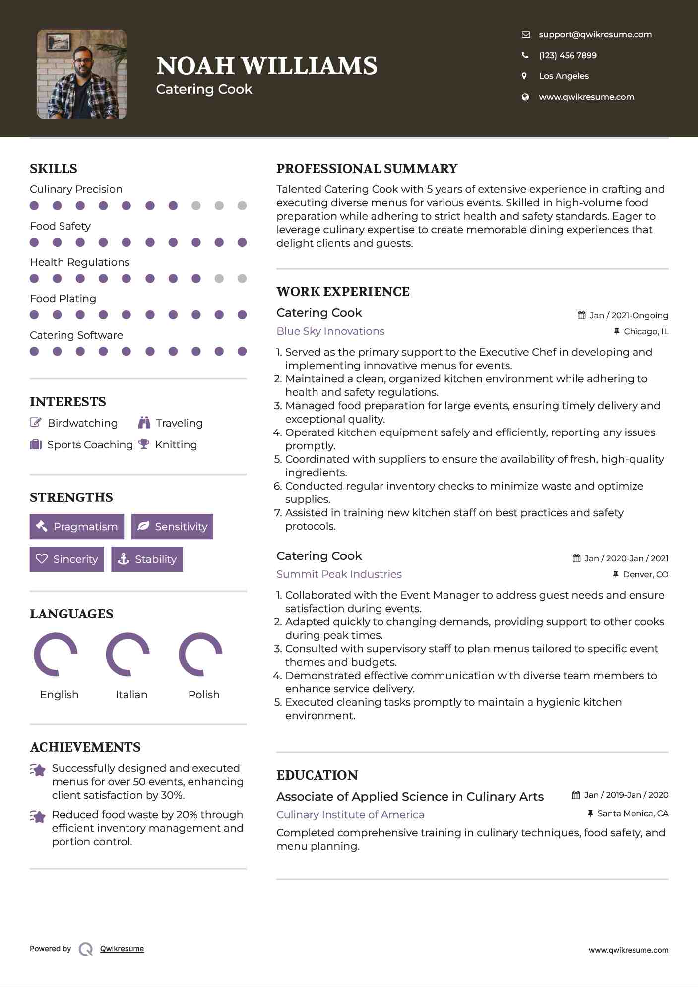 Catering Cook Resume Model