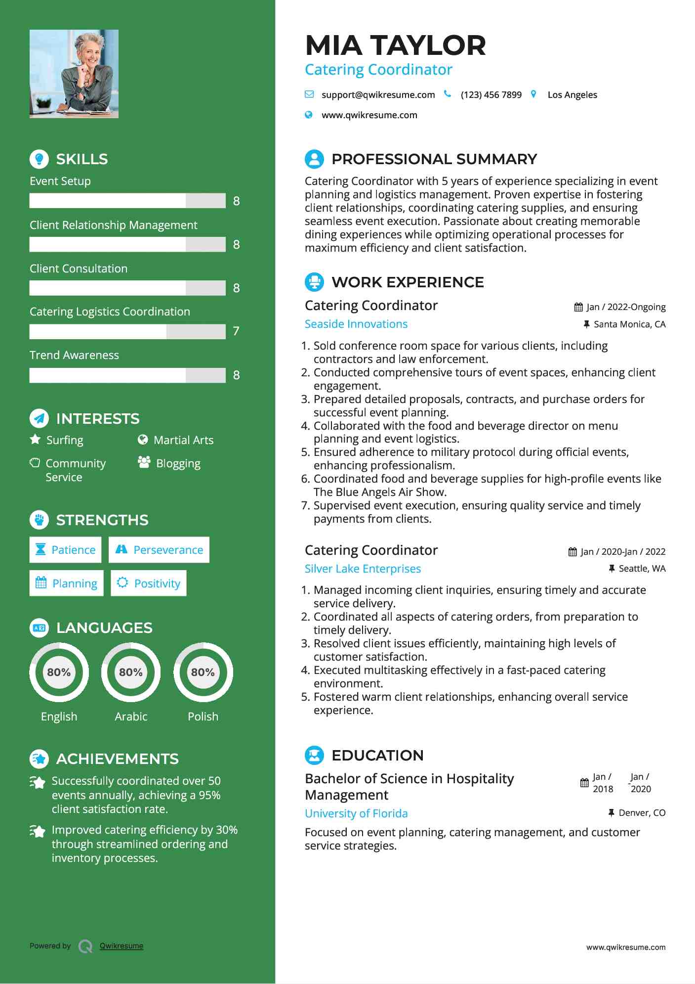 Catering Coordinator Resume Sample