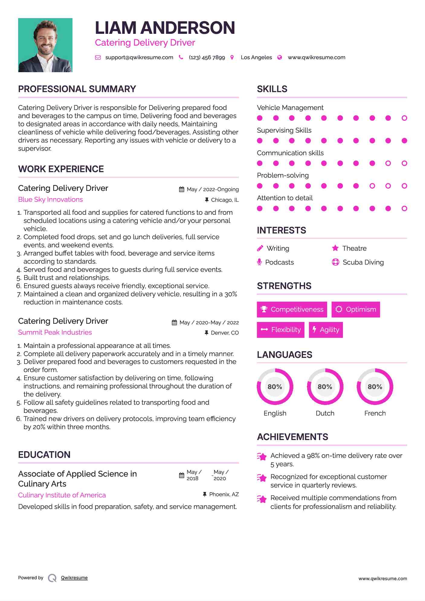 Catering Delivery Driver Resume Example