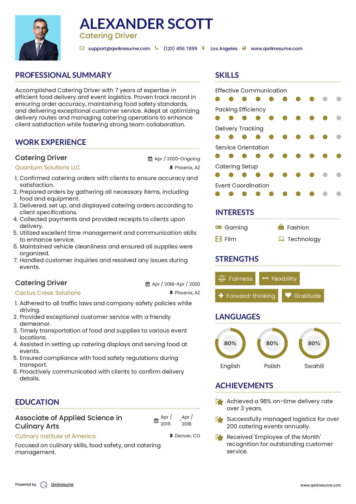Catering Driver Resume Format