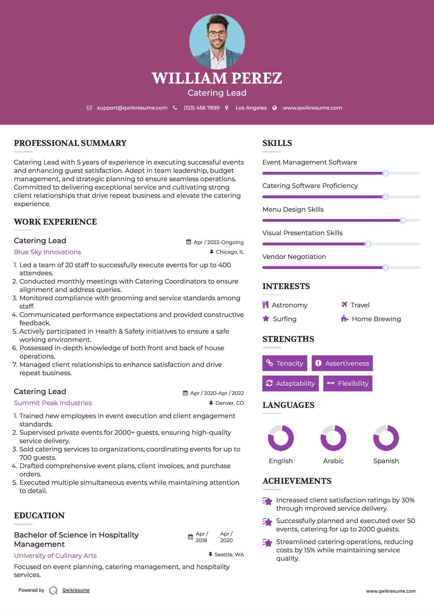 Catering Lead Resume Template