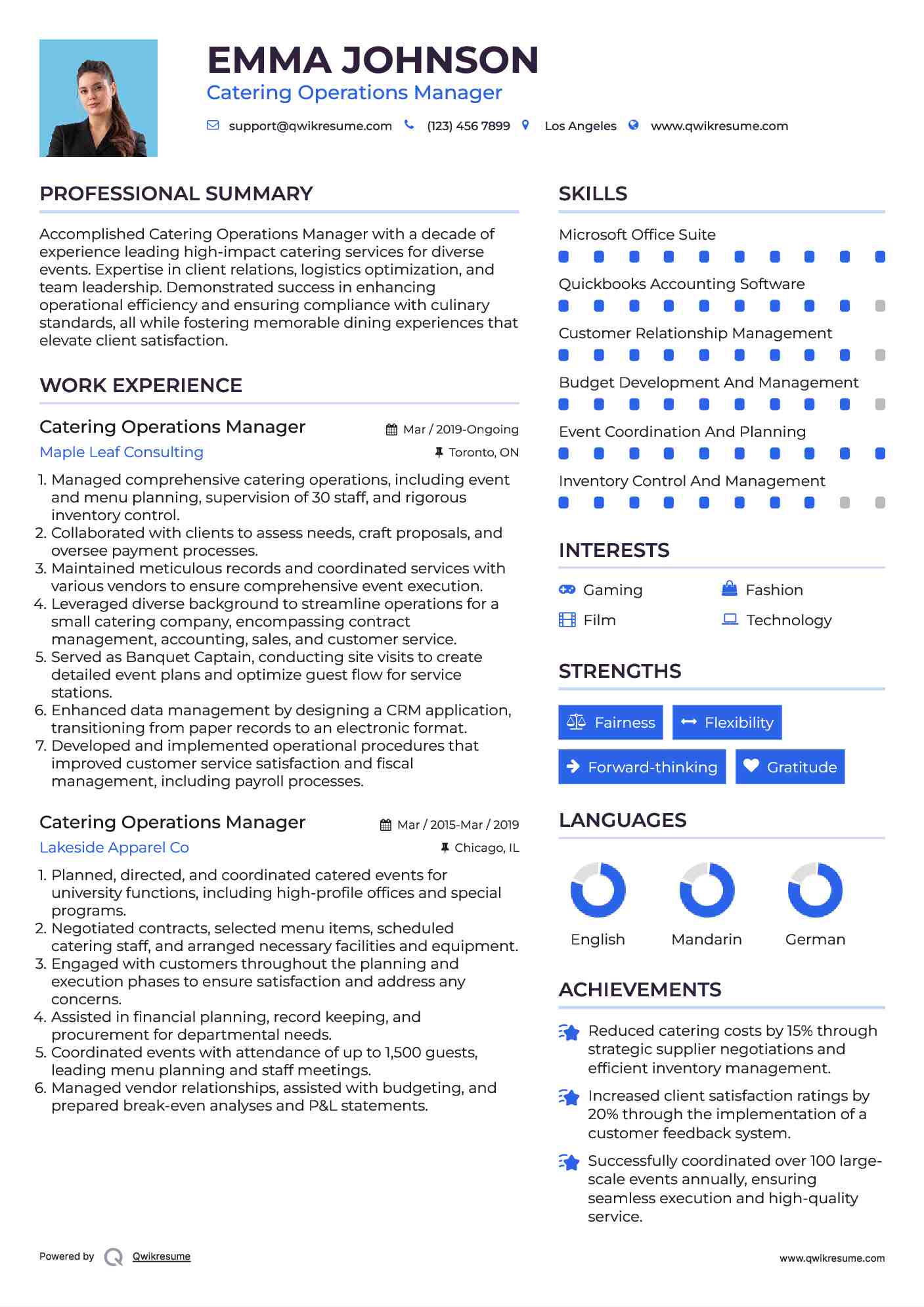 10+ Catering Operations Manager Resume Samples & Templates for 2025