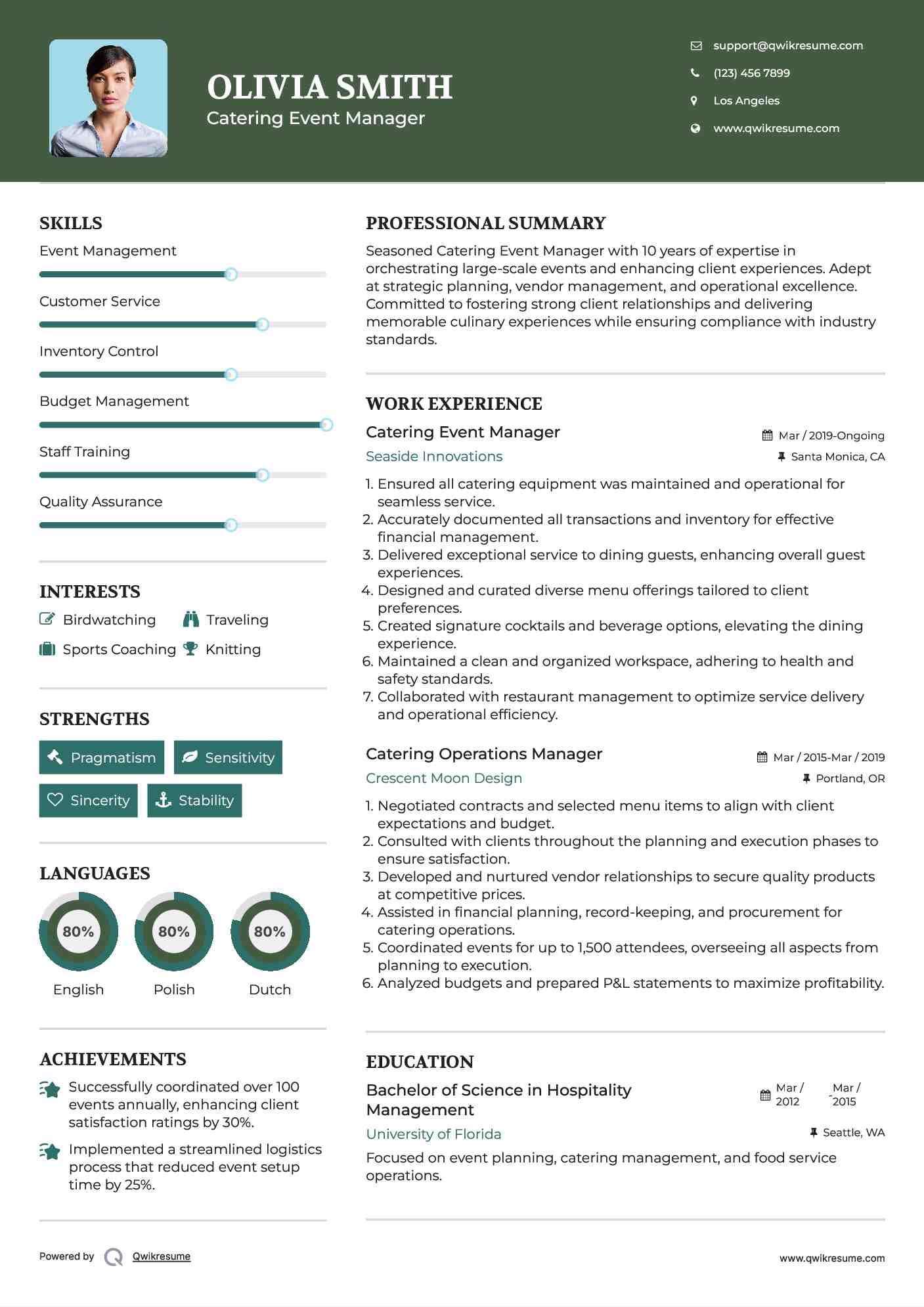 Catering Event Manager Resume Sample