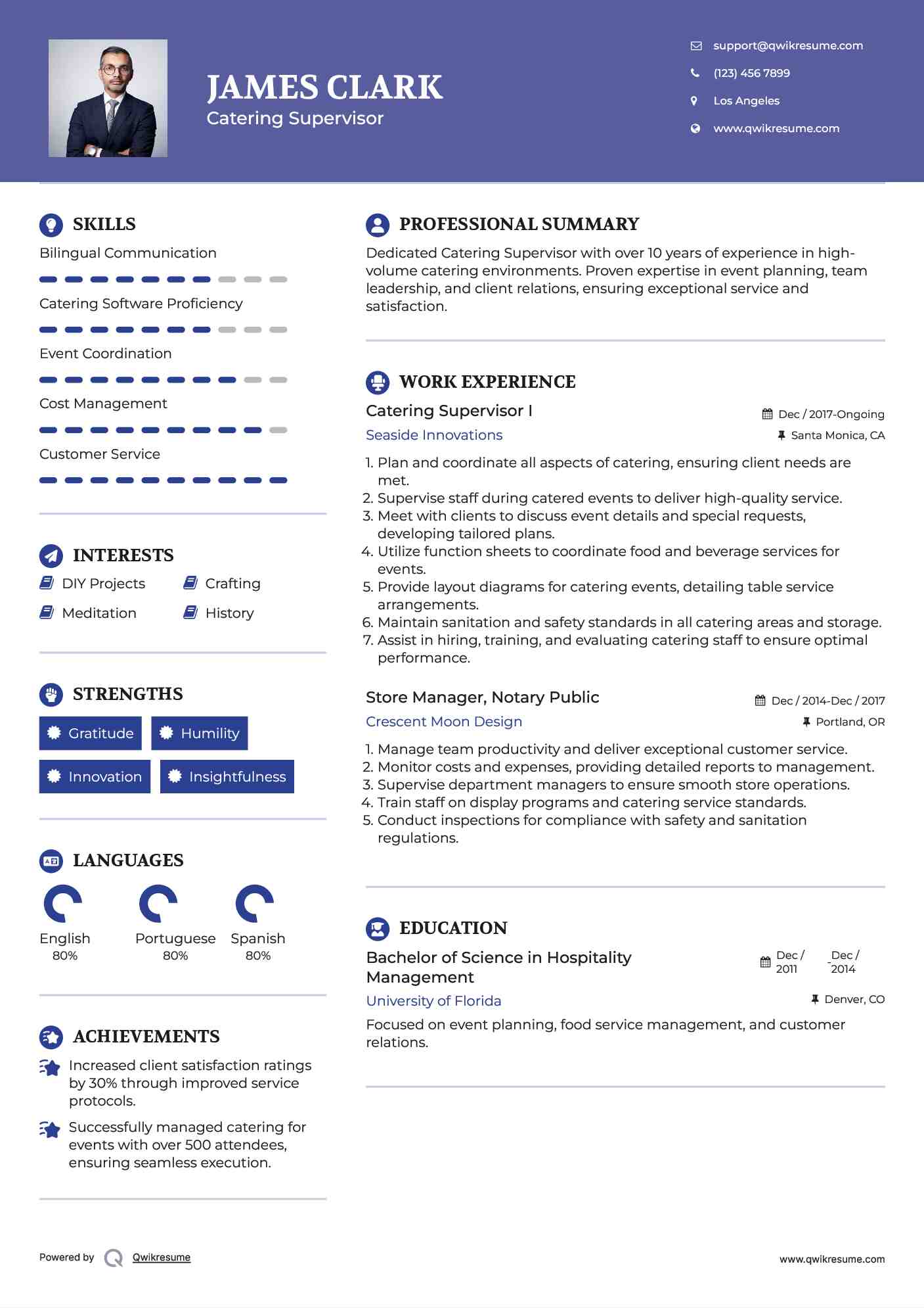 Catering Supervisor I Resume Format