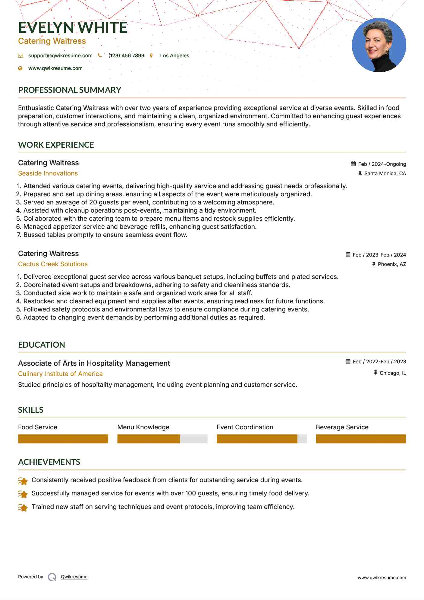 Catering Waitress Resume Template