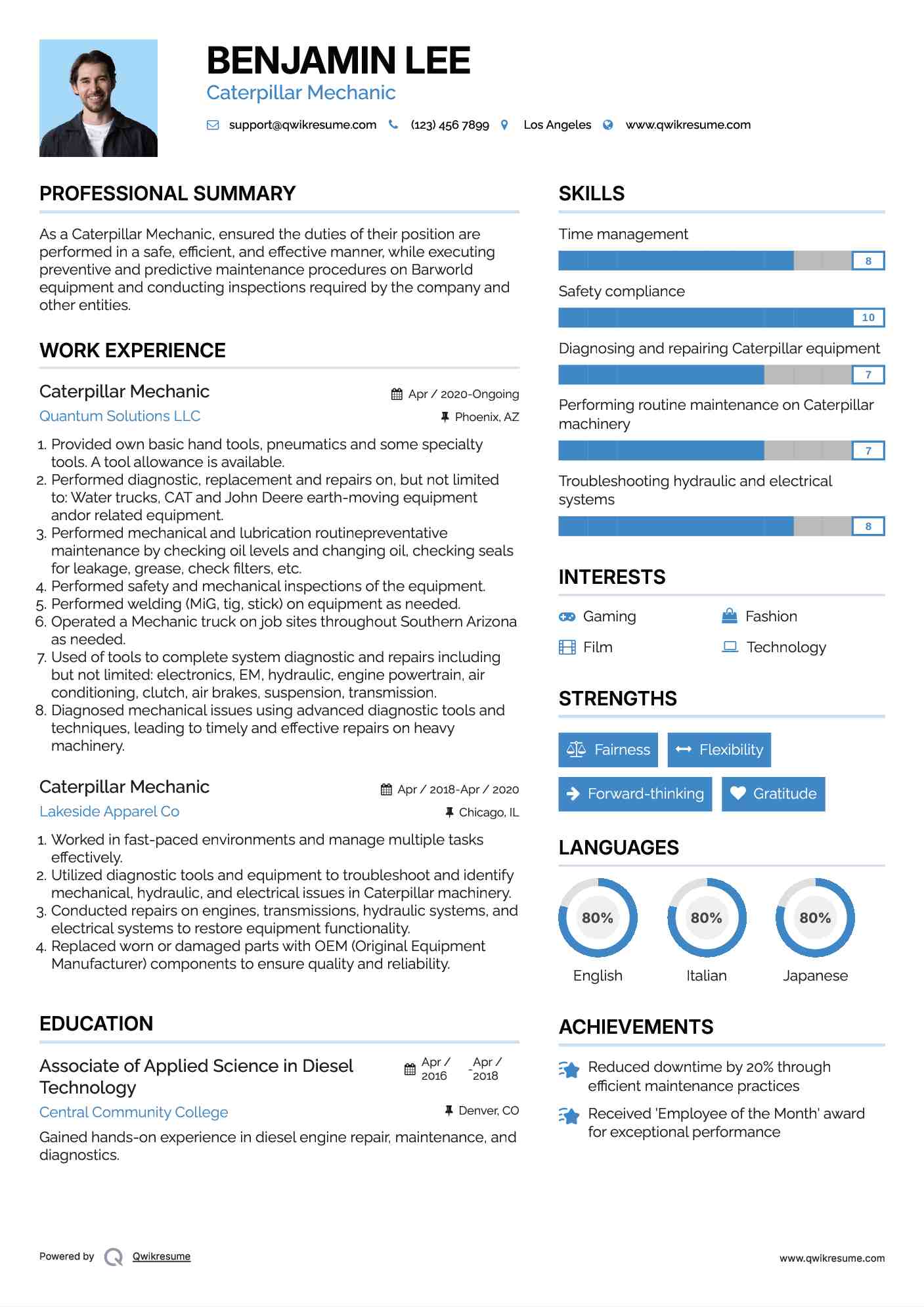 Caterpillar Mechanic Resume Format