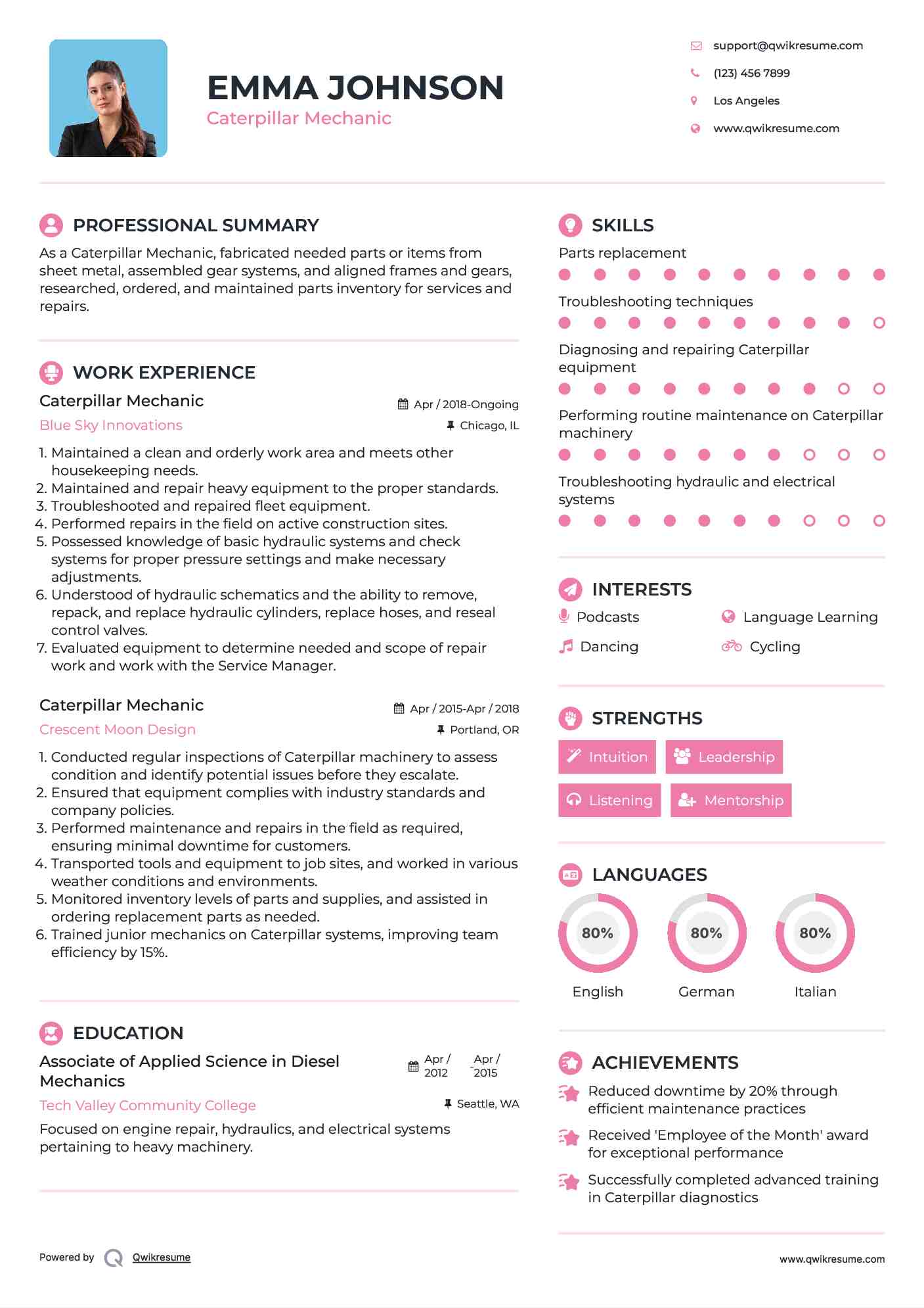 Caterpillar Mechanic Resume Template