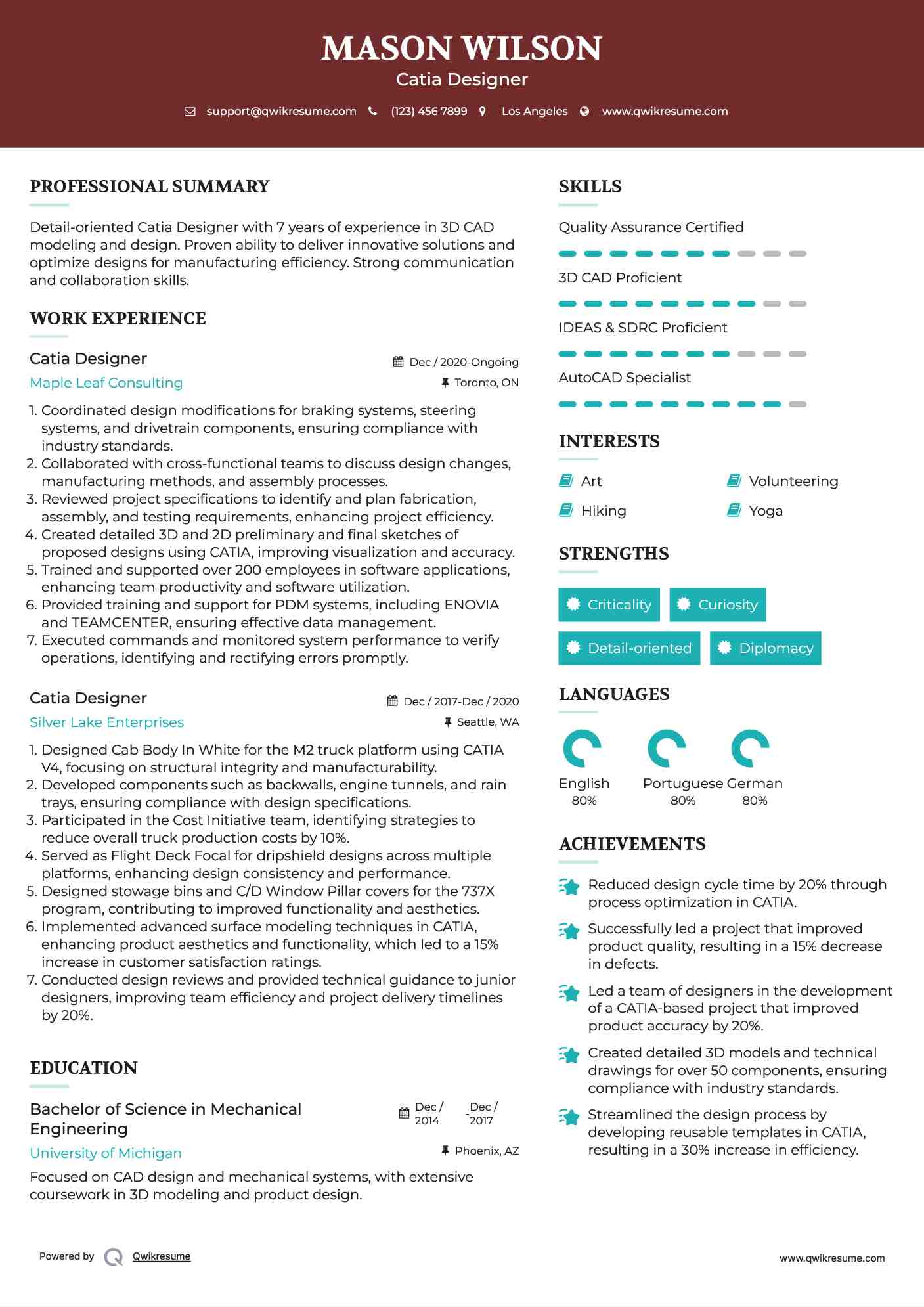 Catia Designer Resume Model