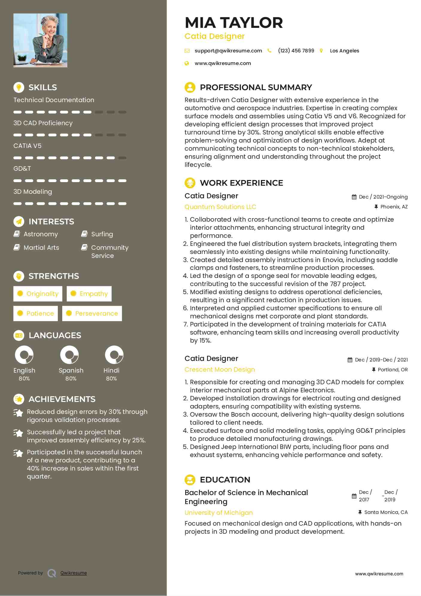 Catia Designer Resume Sample