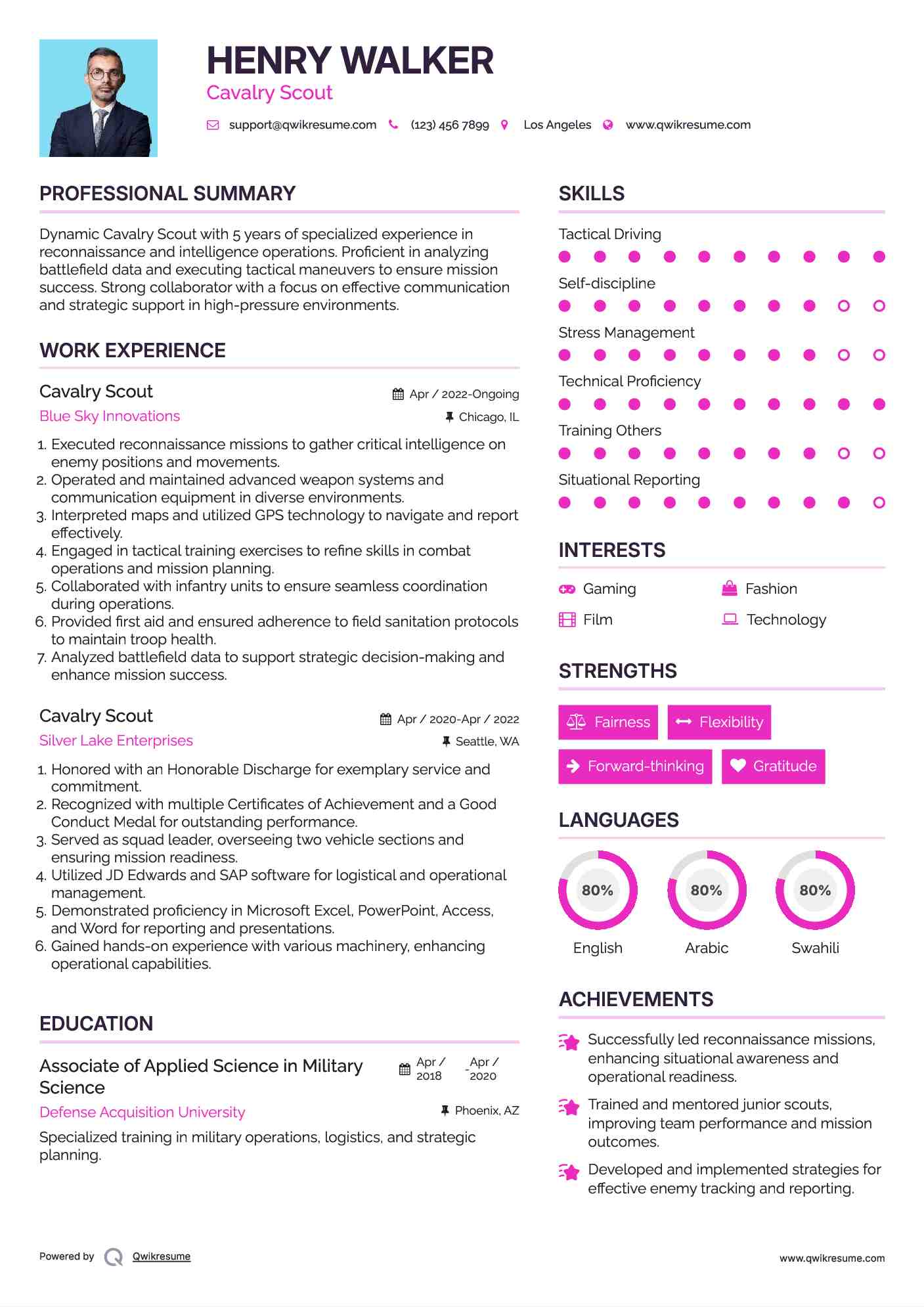 Cavalry Scout Resume Template