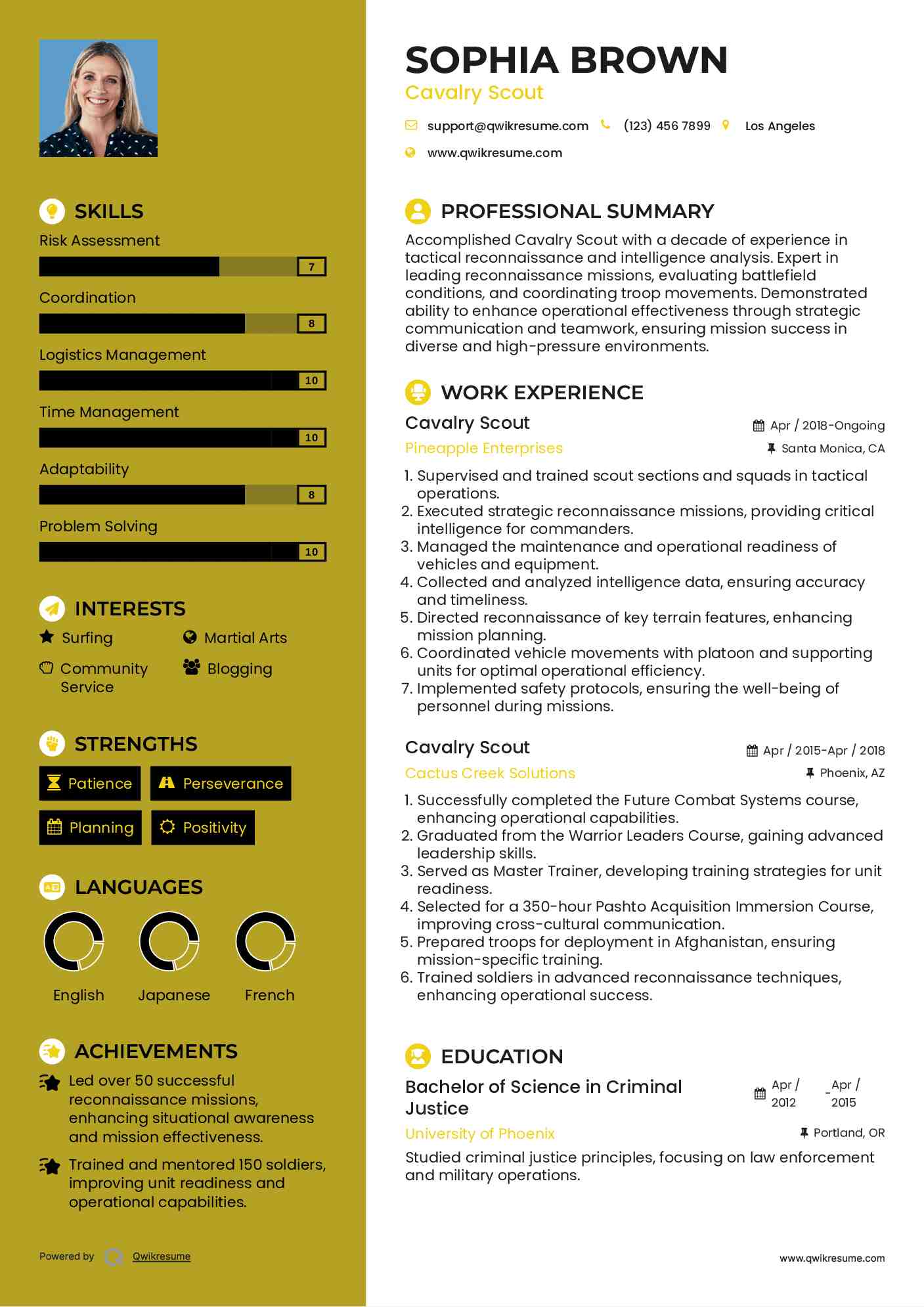 Cavalry Scout Resume Model