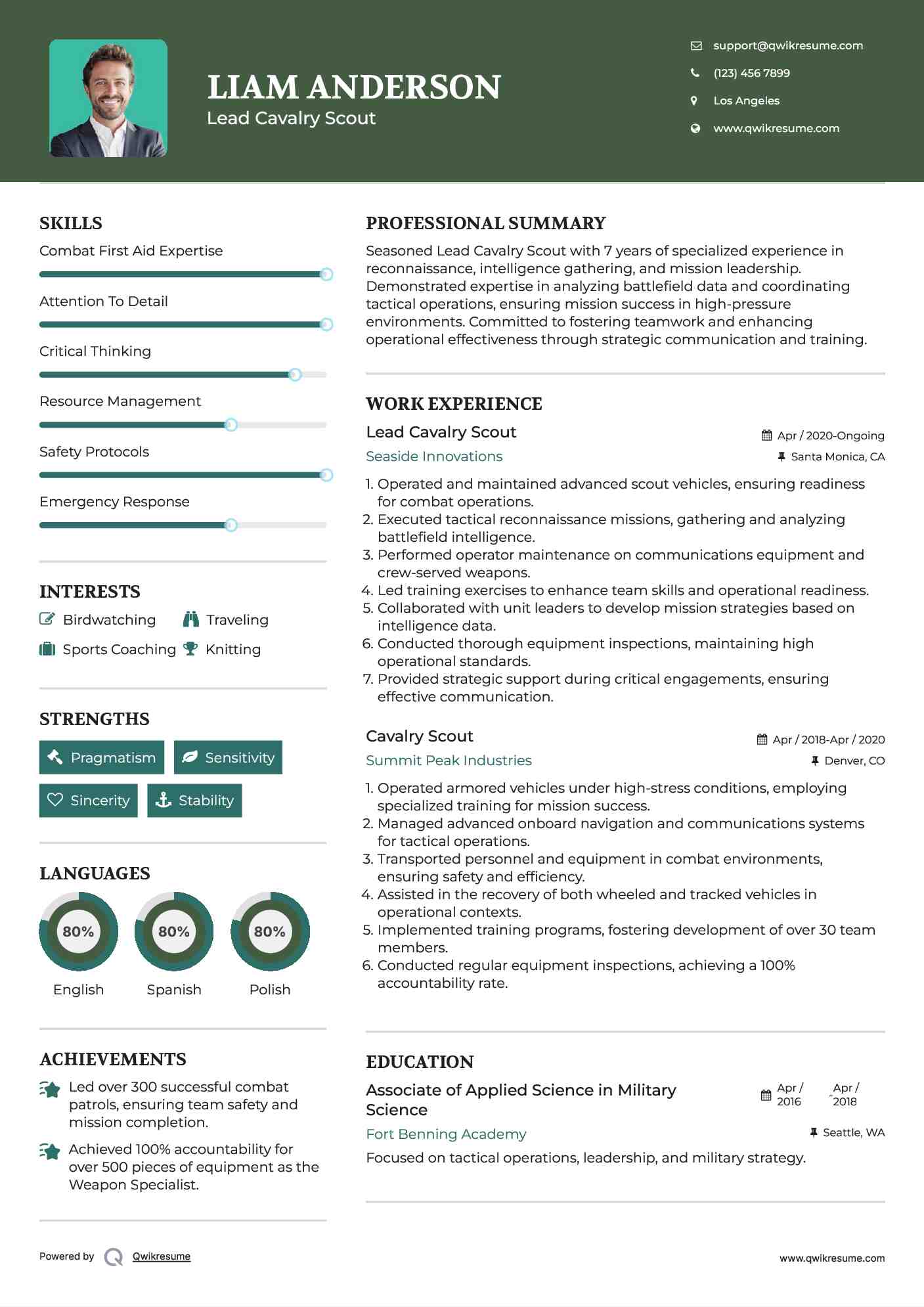 Lead Cavalry Scout Resume Example