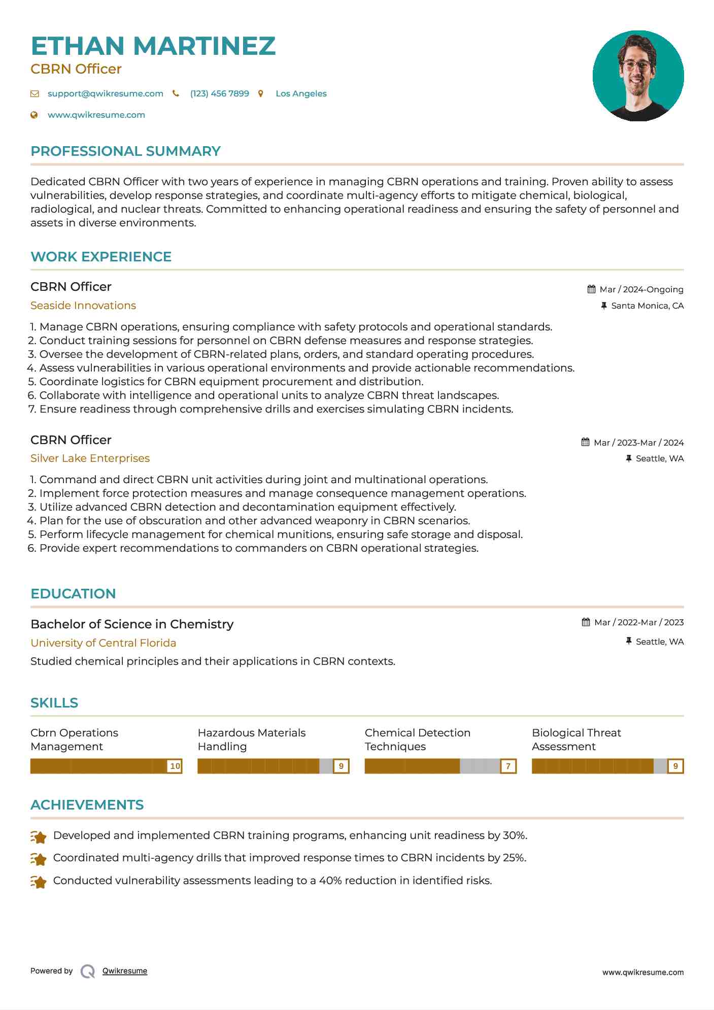 CBRN Officer Resume Sample