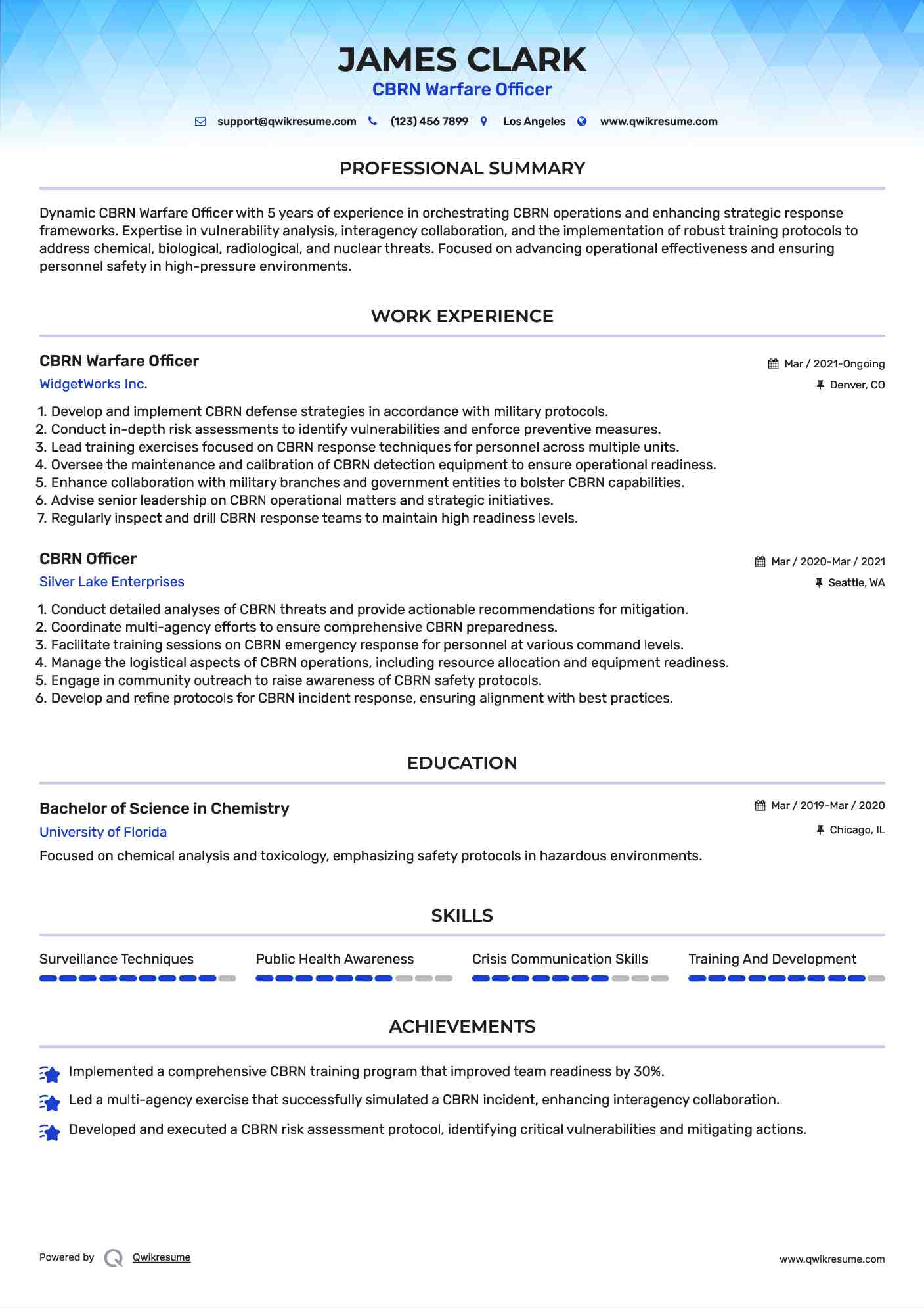 CBRN Warfare Officer

 Resume Template