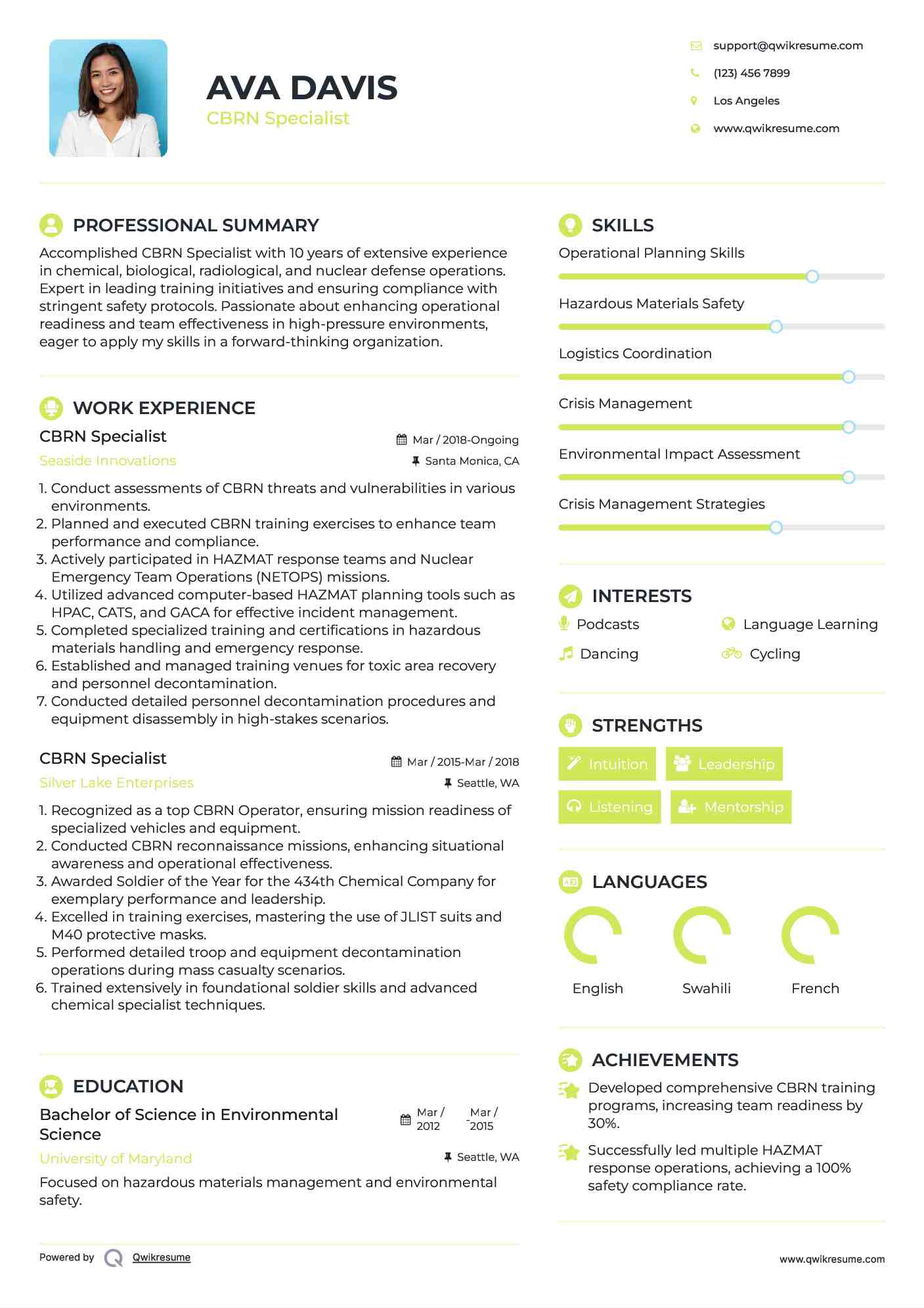 CBRN Specialist Resume Template