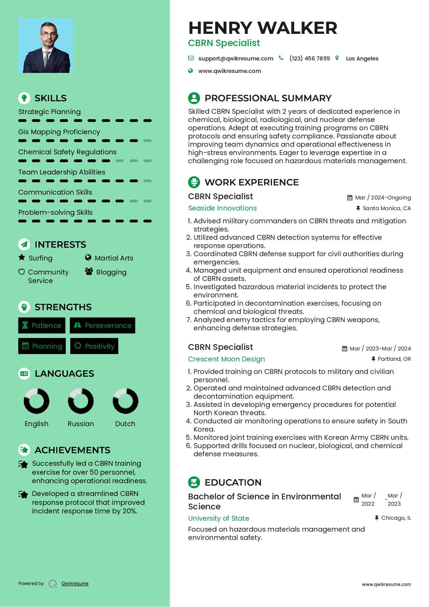 CBRN Specialist Resume Sample