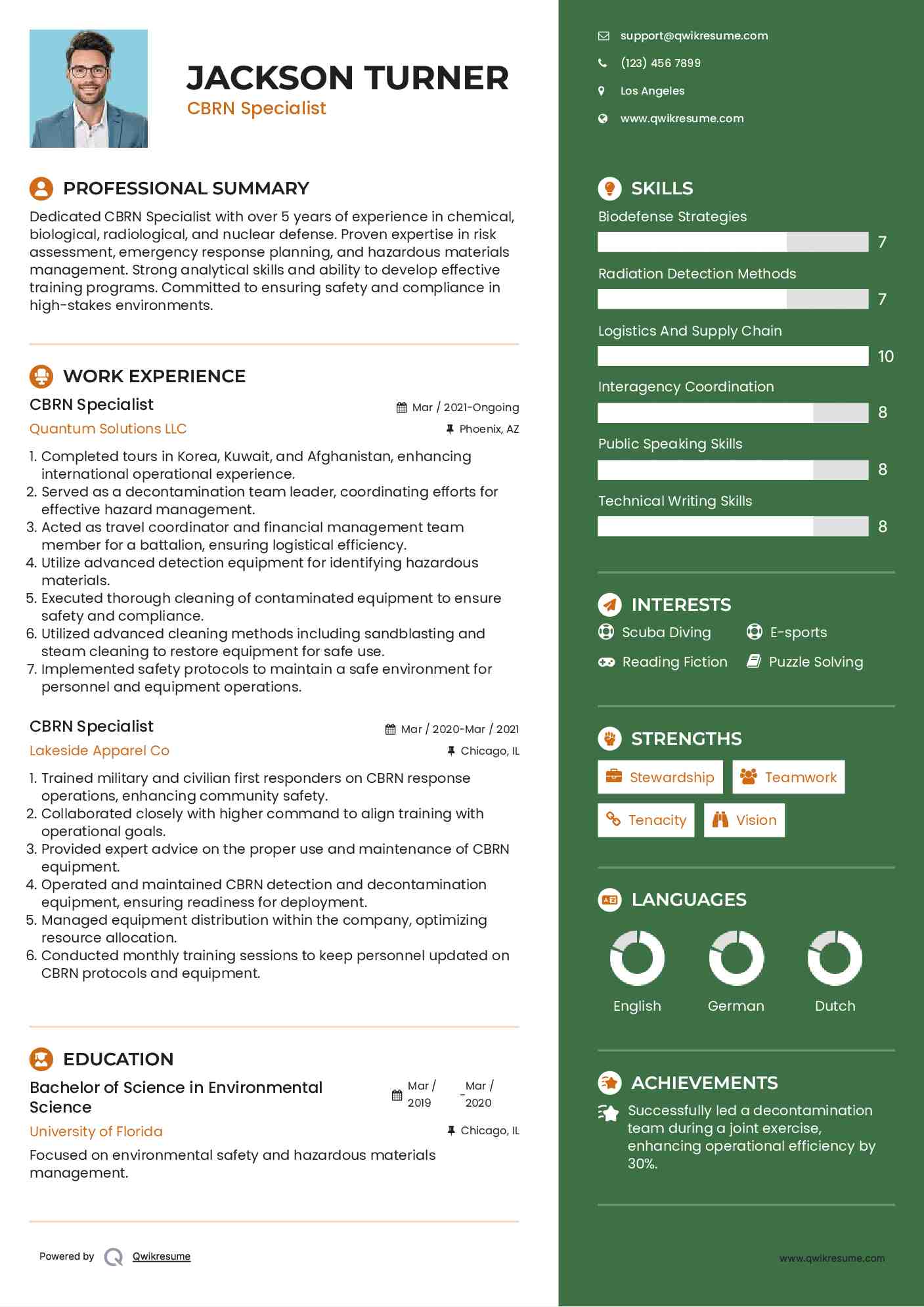 CBRN Specialist Resume Example