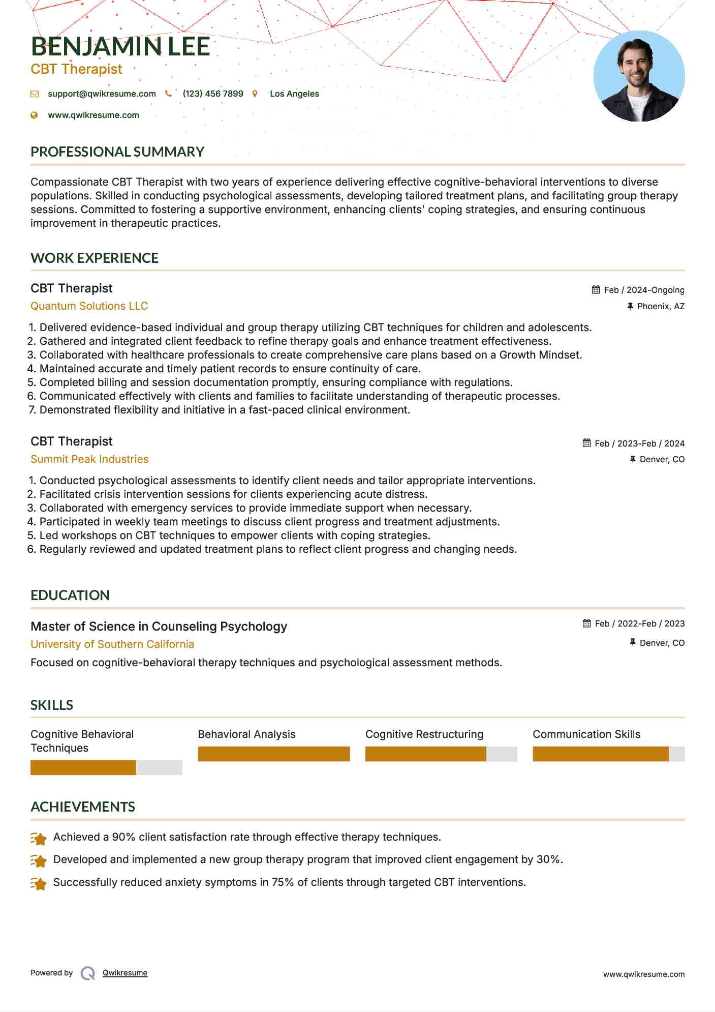 CBT Therapist Resume Model