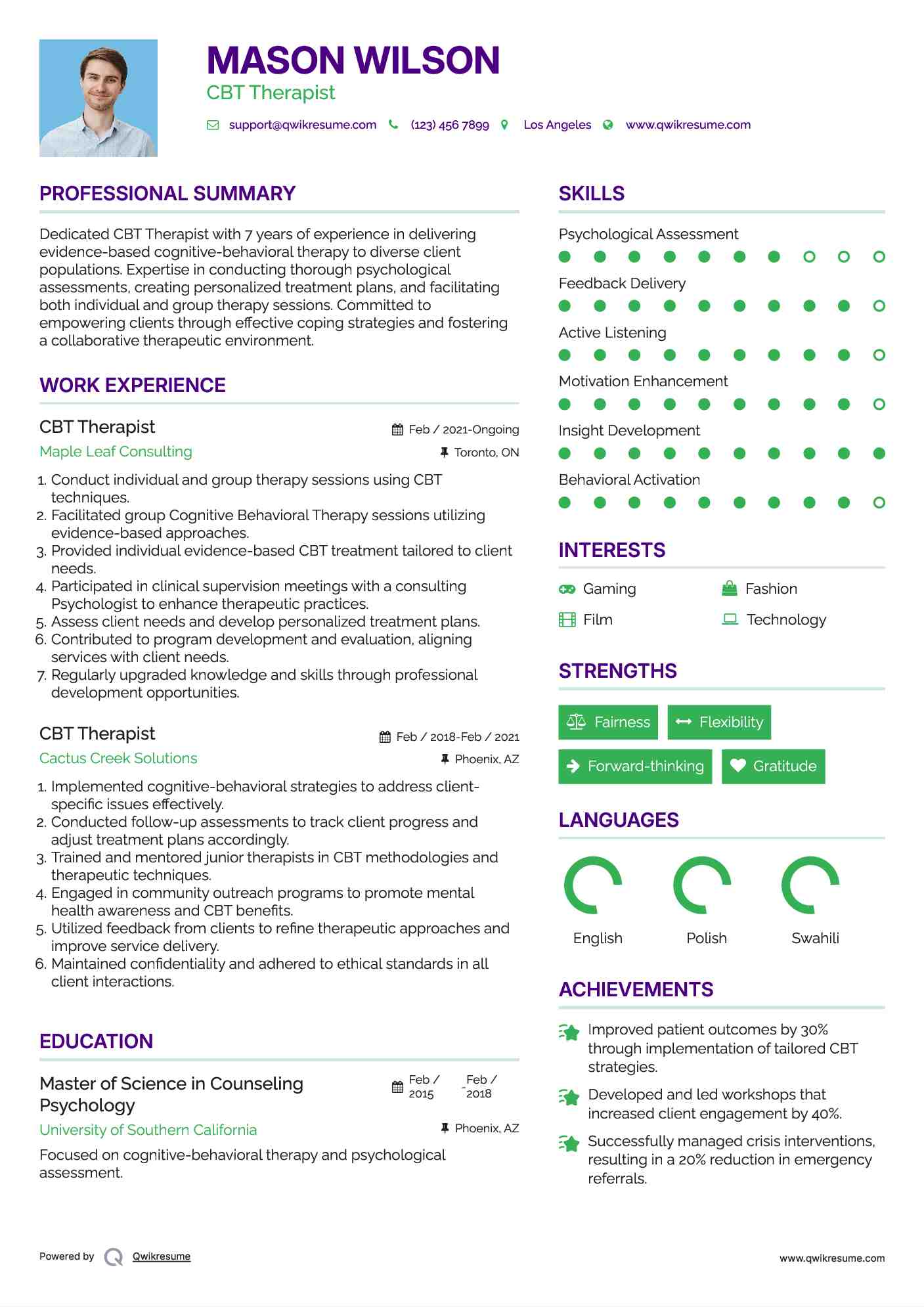 CBT Therapist Resume Model