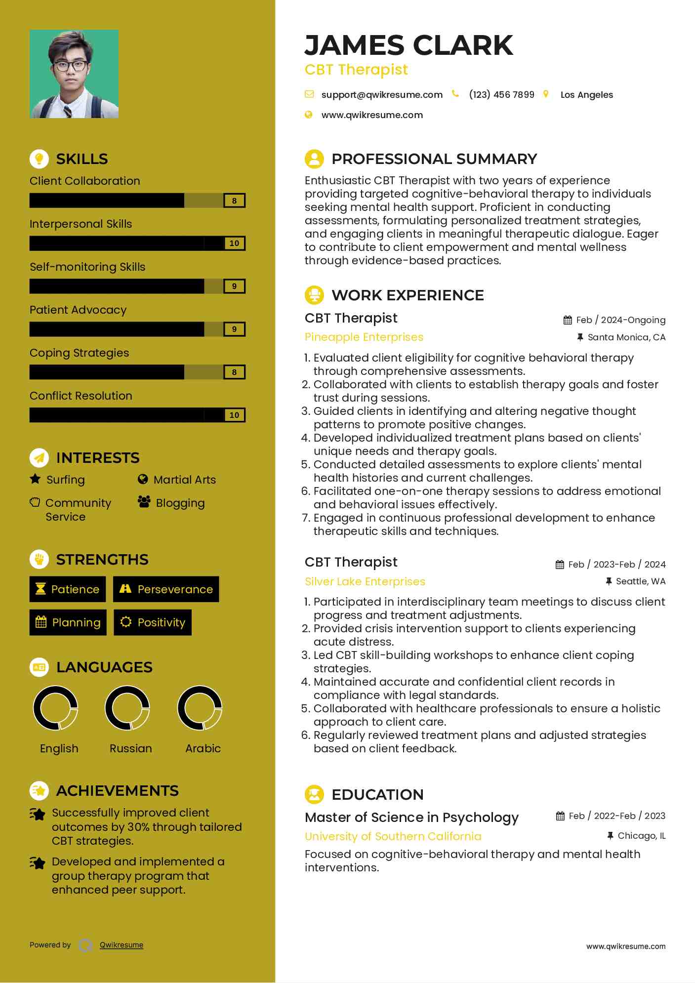 CBT Therapist Resume Format