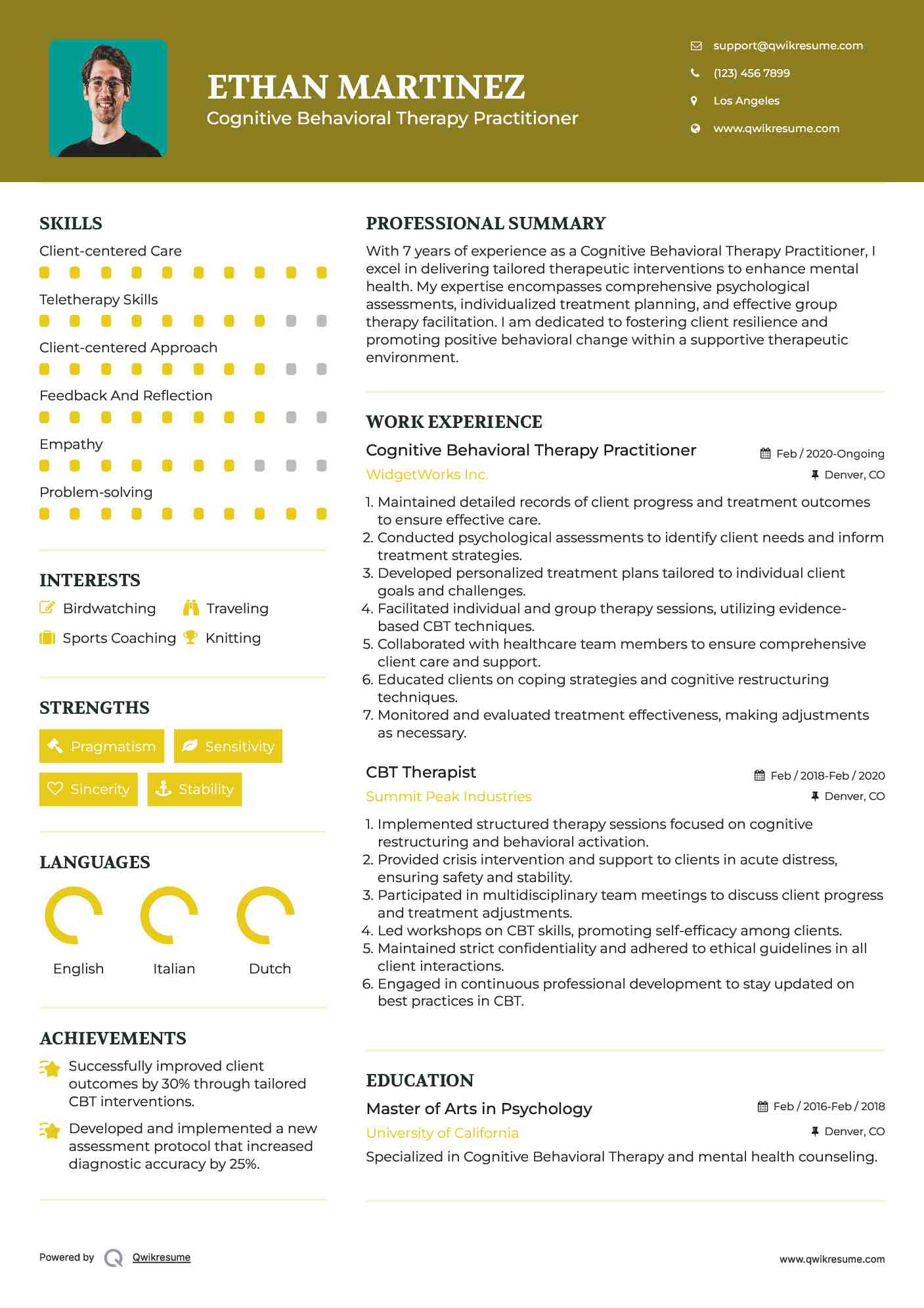 Cognitive Behavioral Therapy Practitioner Resume Model