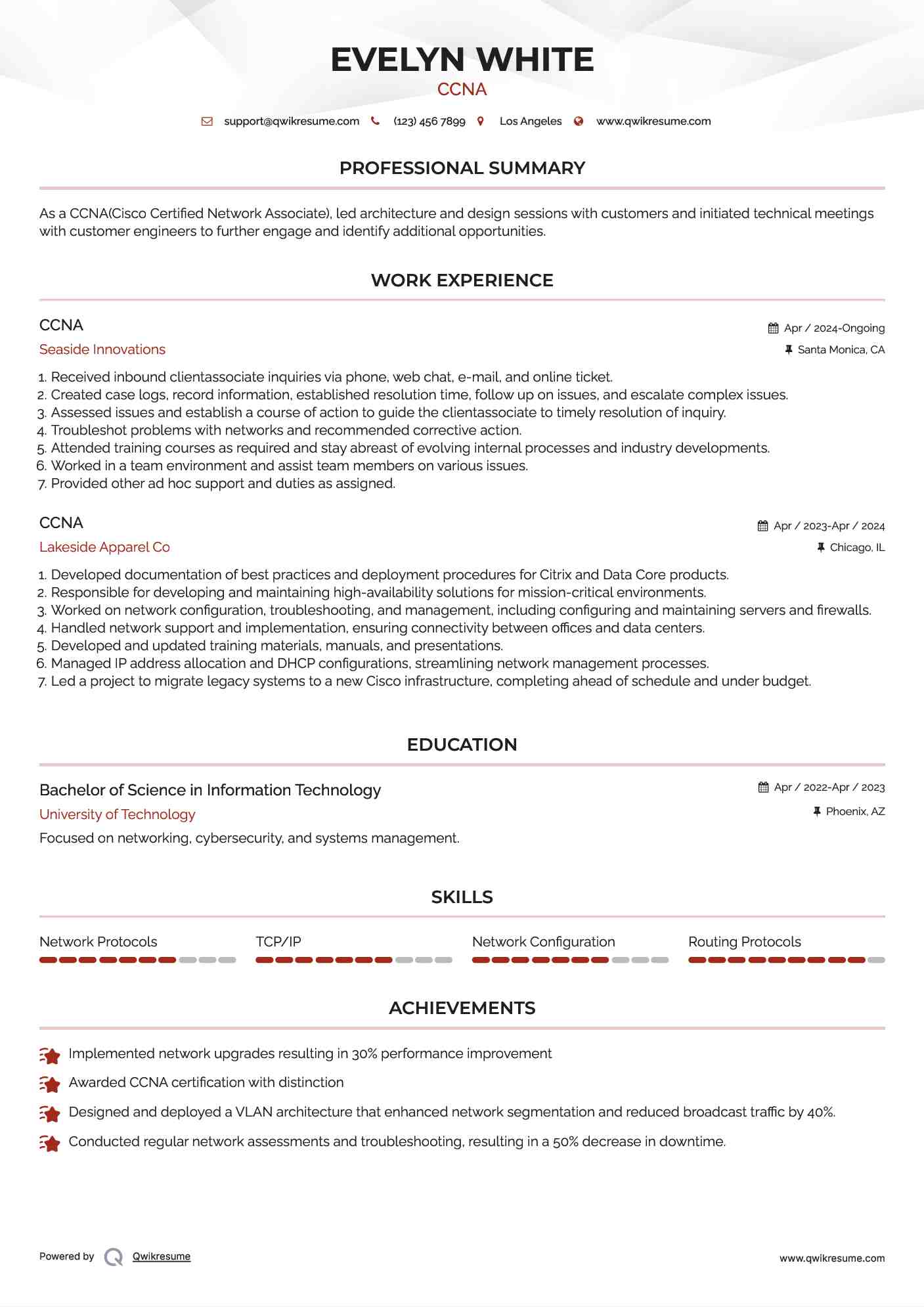 CCNA Resume Template