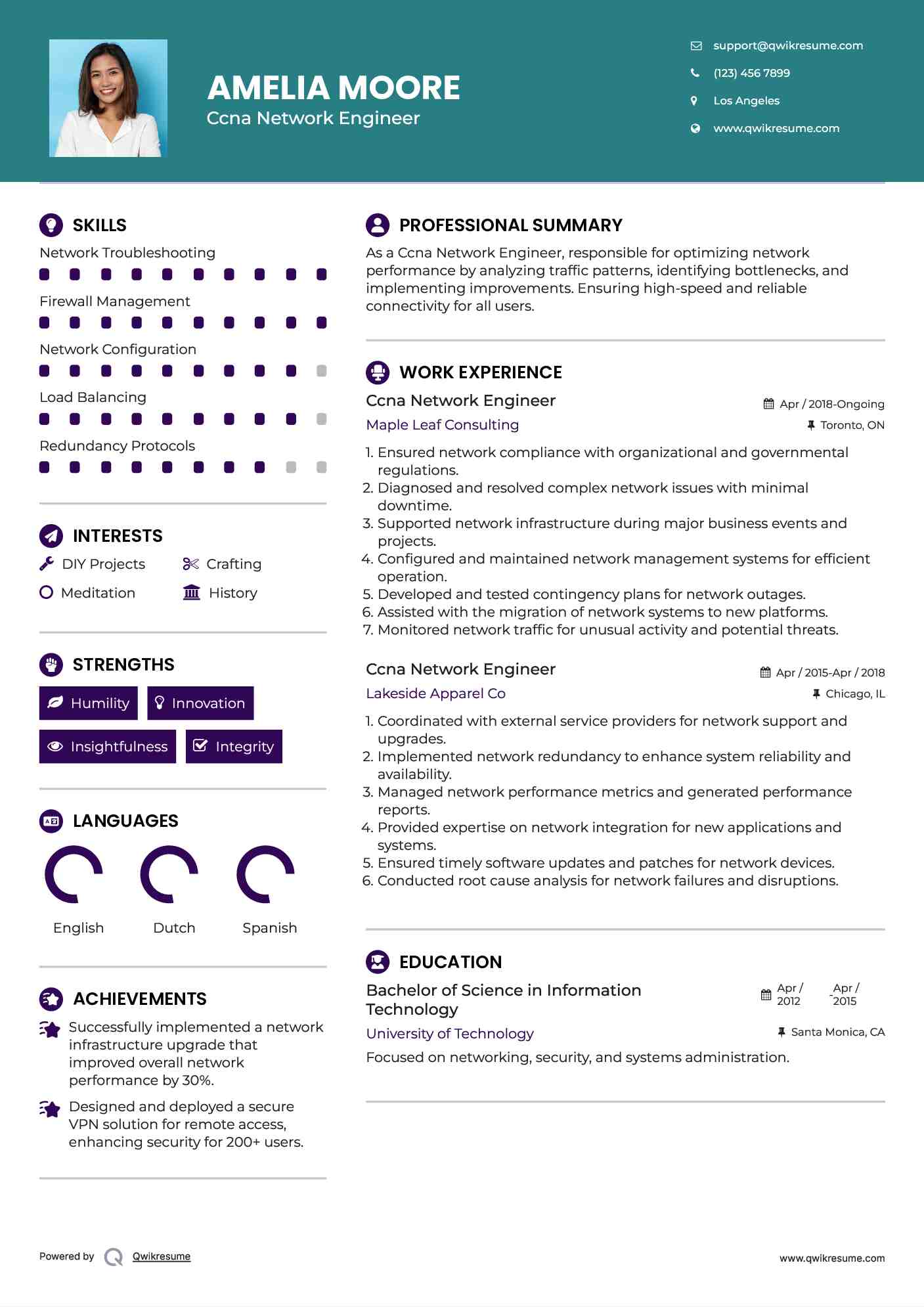 Ccna Network Engineer Resume Example