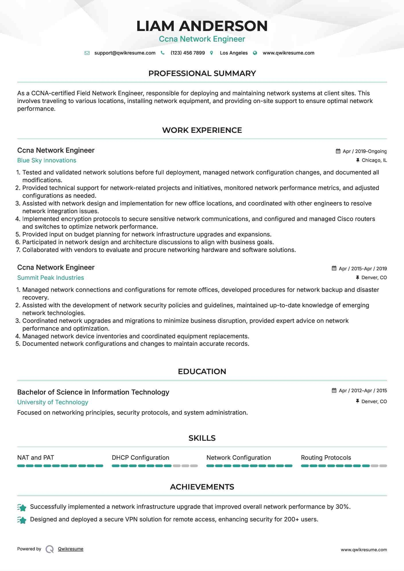 Ccna Network Engineer Resume Model