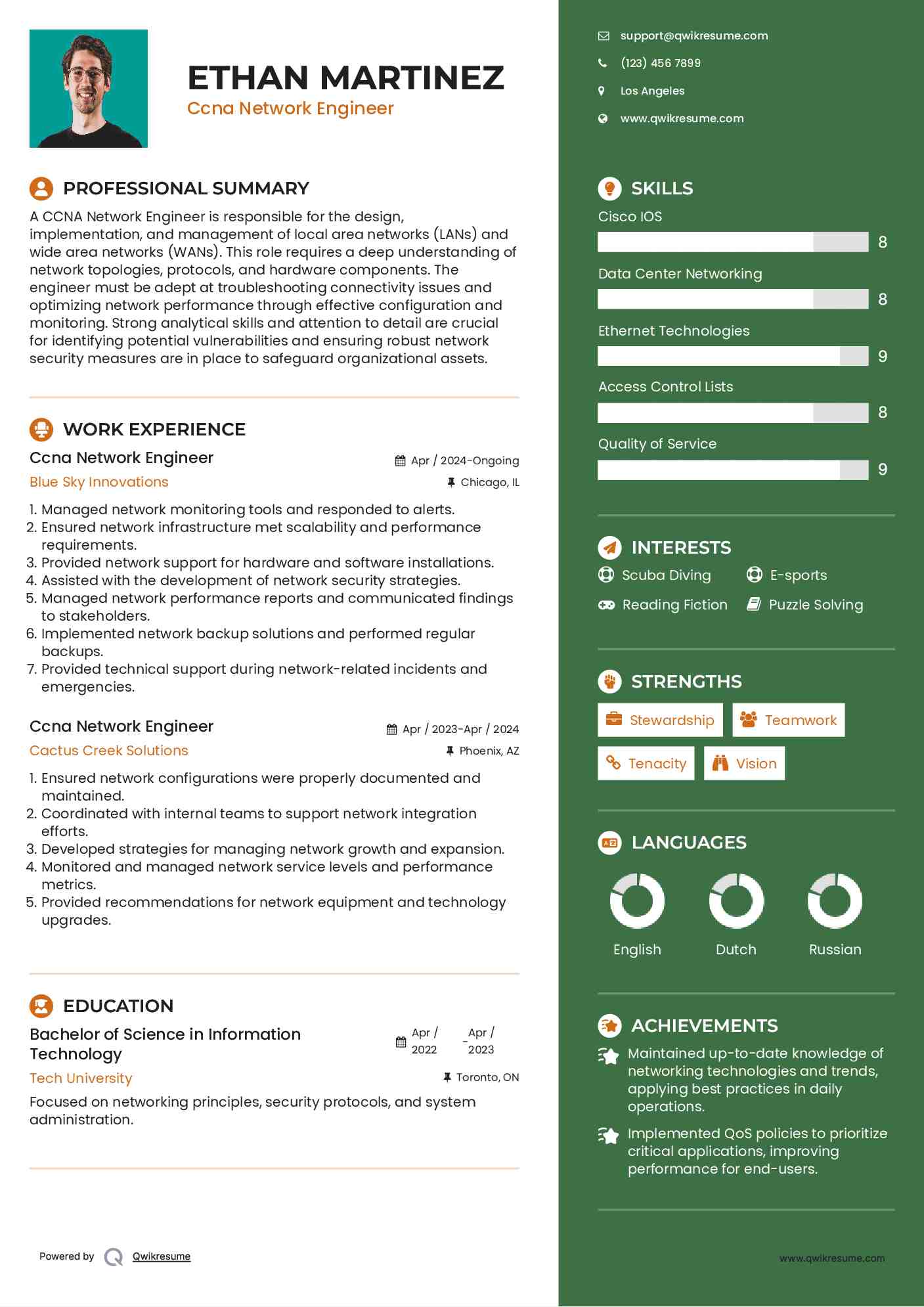 Ccna Network Engineer Resume Sample