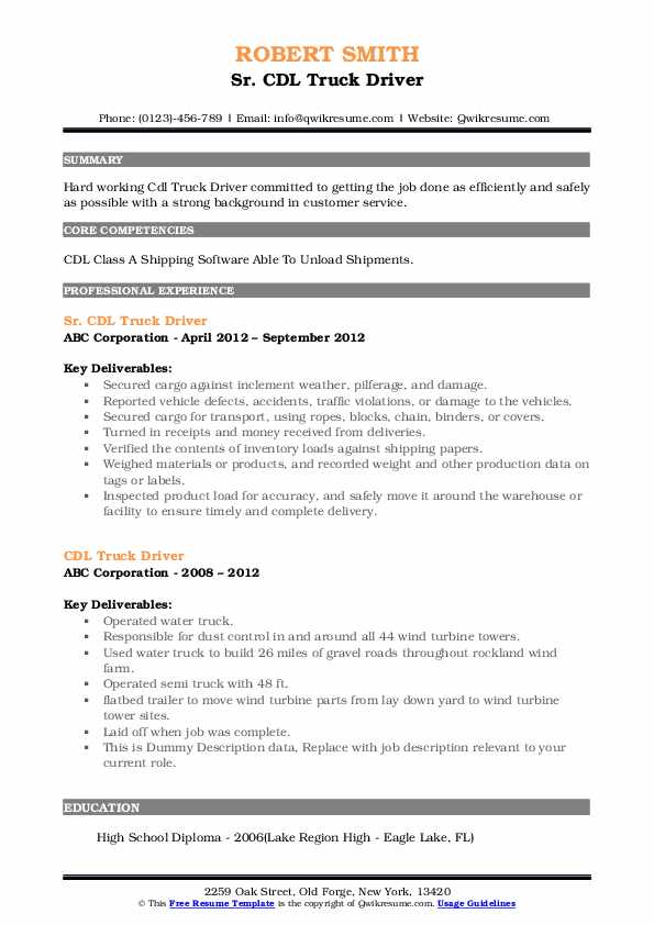 Cdl Truck Driver Resume Samples - Cdl Truck Driver 1568788182 Pdf 