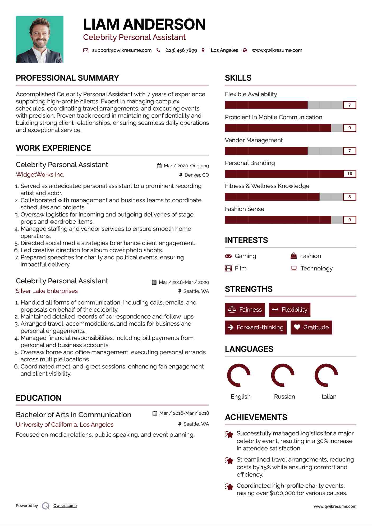 Celebrity Personal Assistant Resume Format