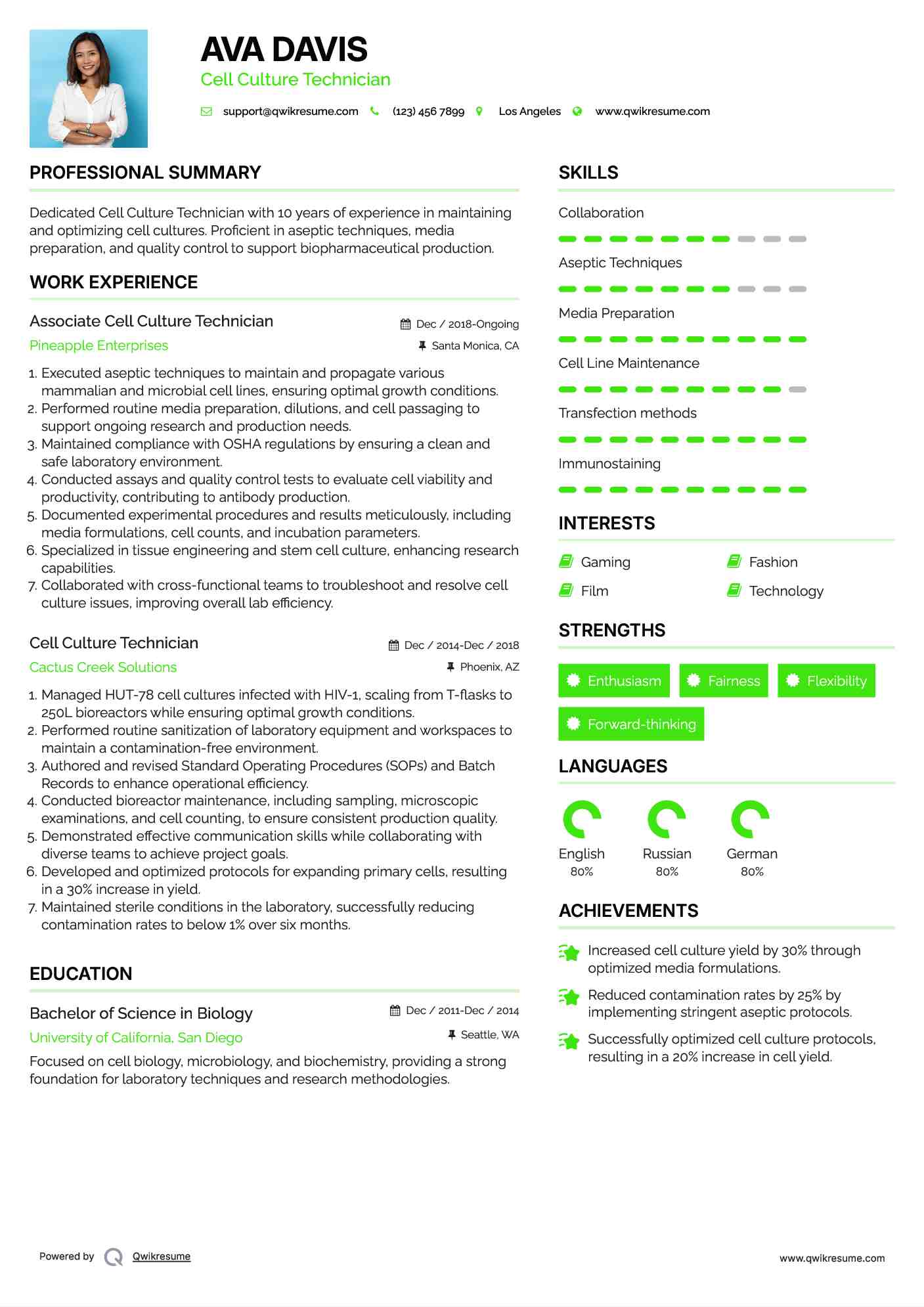 Associate Cell Culture Technician Resume Format