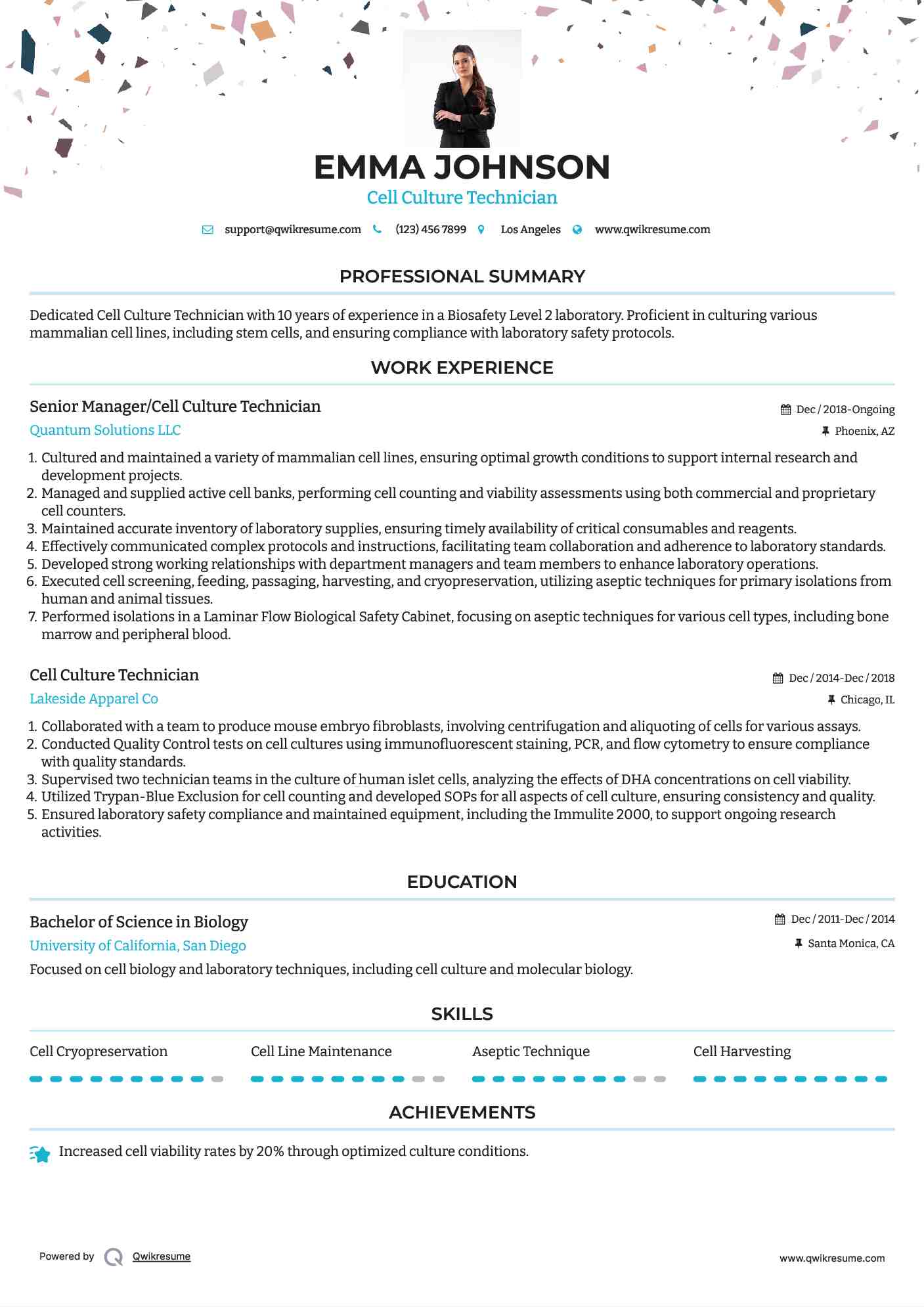 Senior Manager/Cell Culture Technician Resume Format